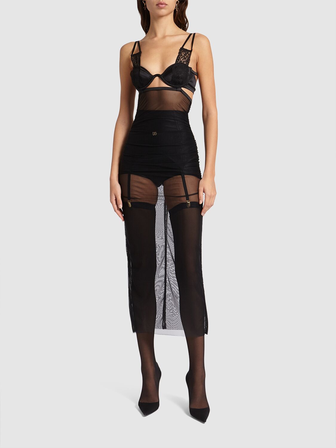 Shop Dolce & Gabbana Stretch Tulle Midi Dress In Black