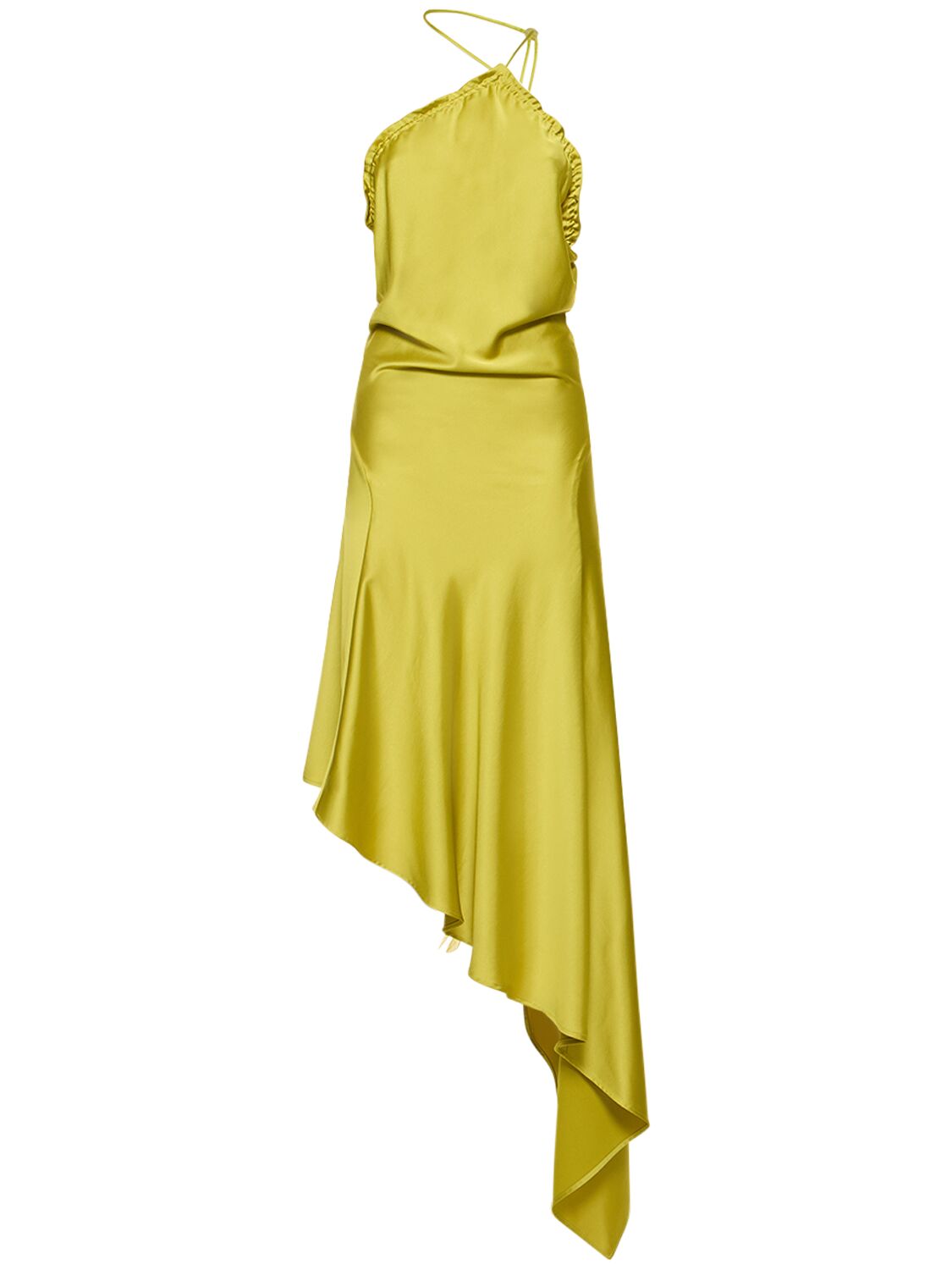 Attico Ruched Satin Midi Dress In Yellow