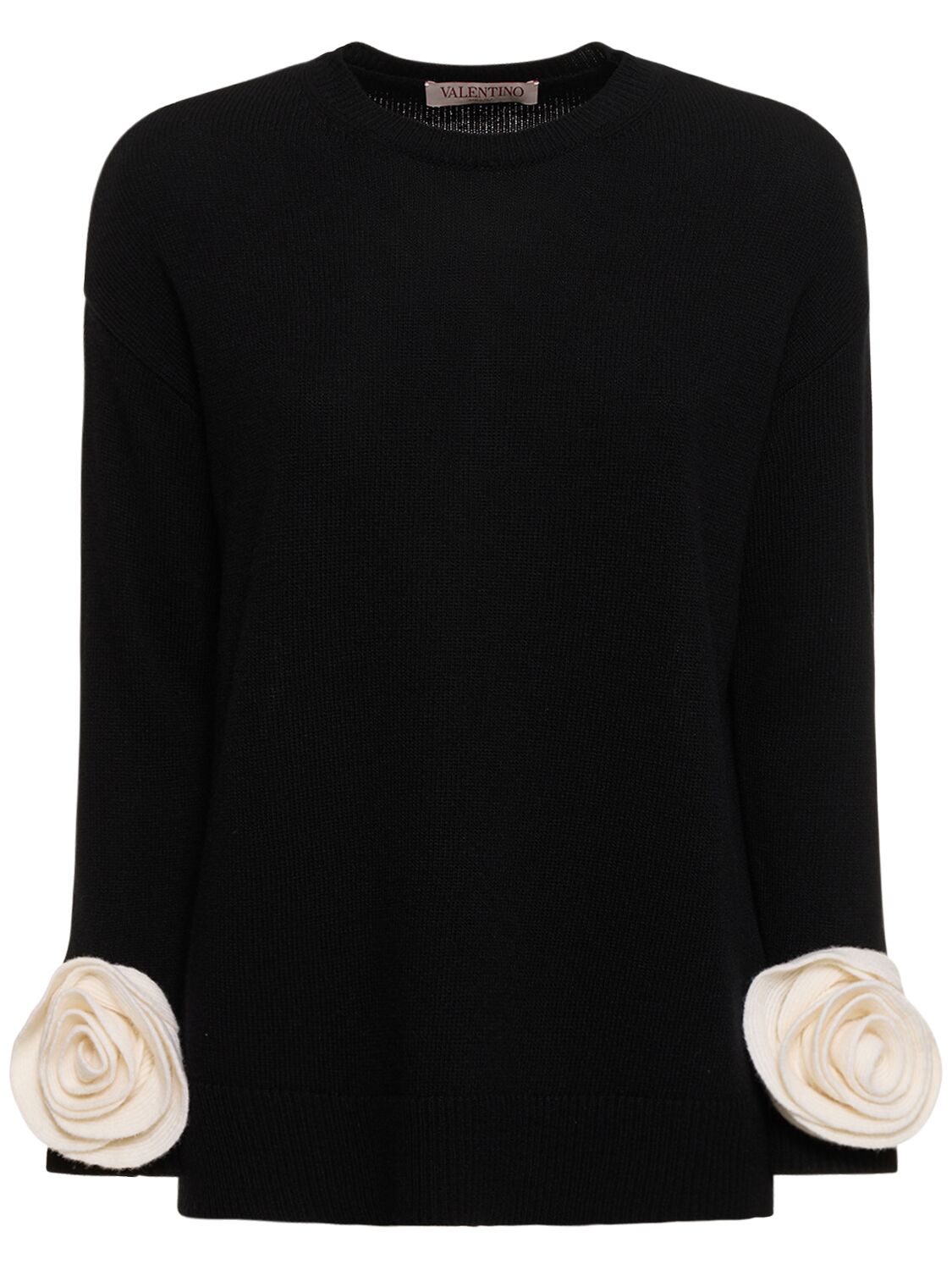 Wool Knit Sweater W/ Collar And Roses
