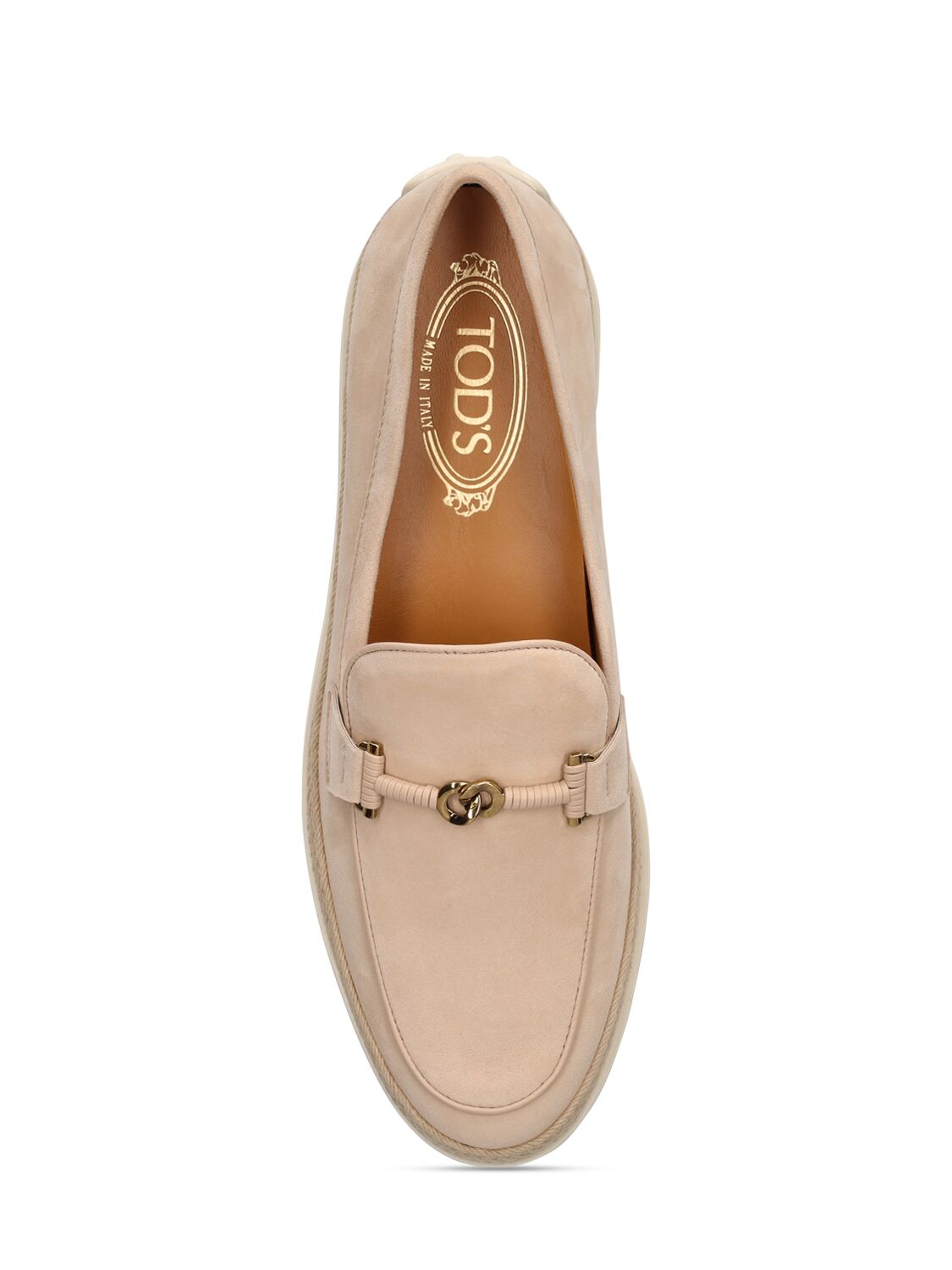 Shop Tod's T Ring Suede & Rubber Loafers In Nude