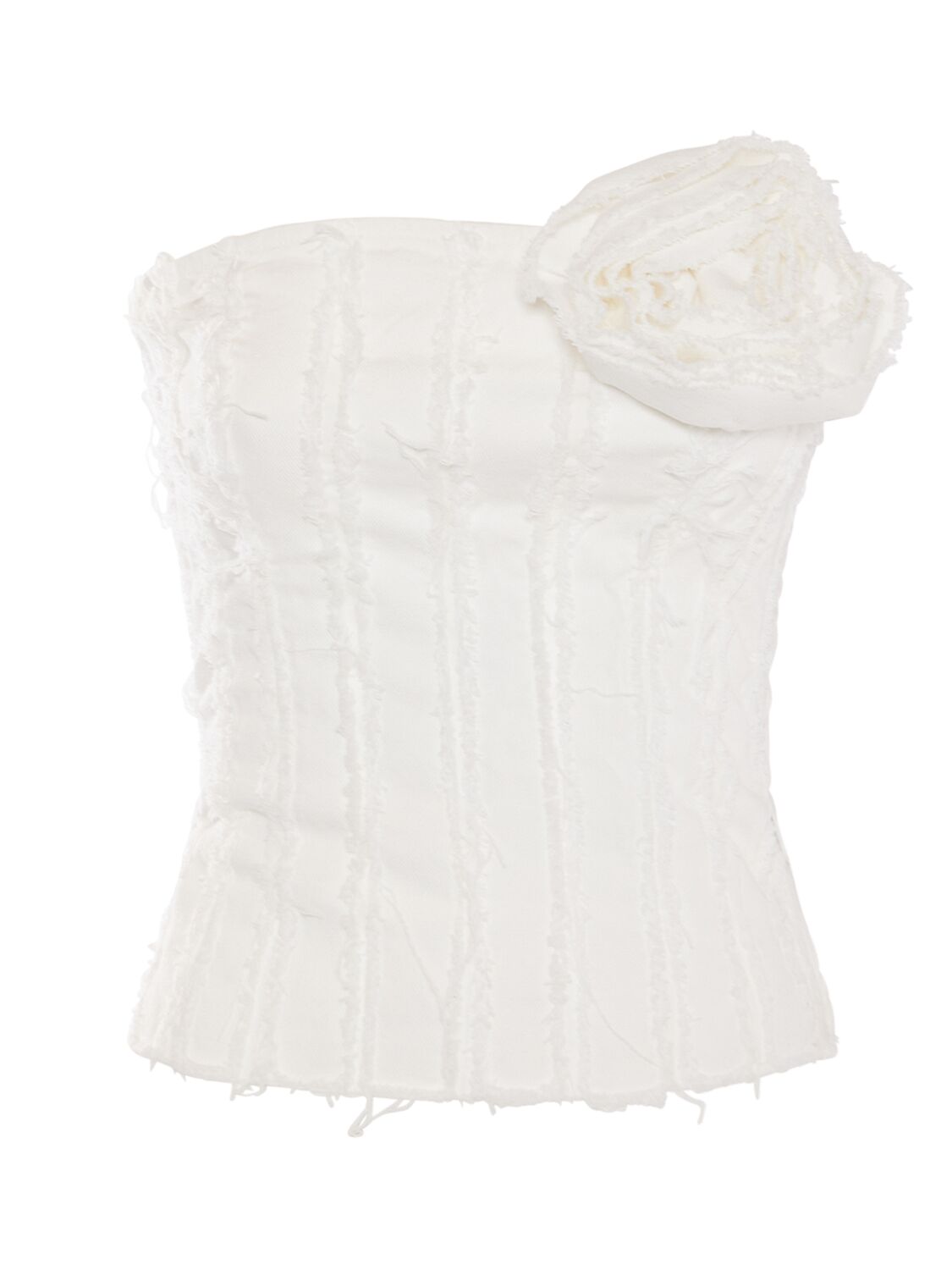 Blumarine 玫瑰装饰无肩带棉质紧身上衣 In White