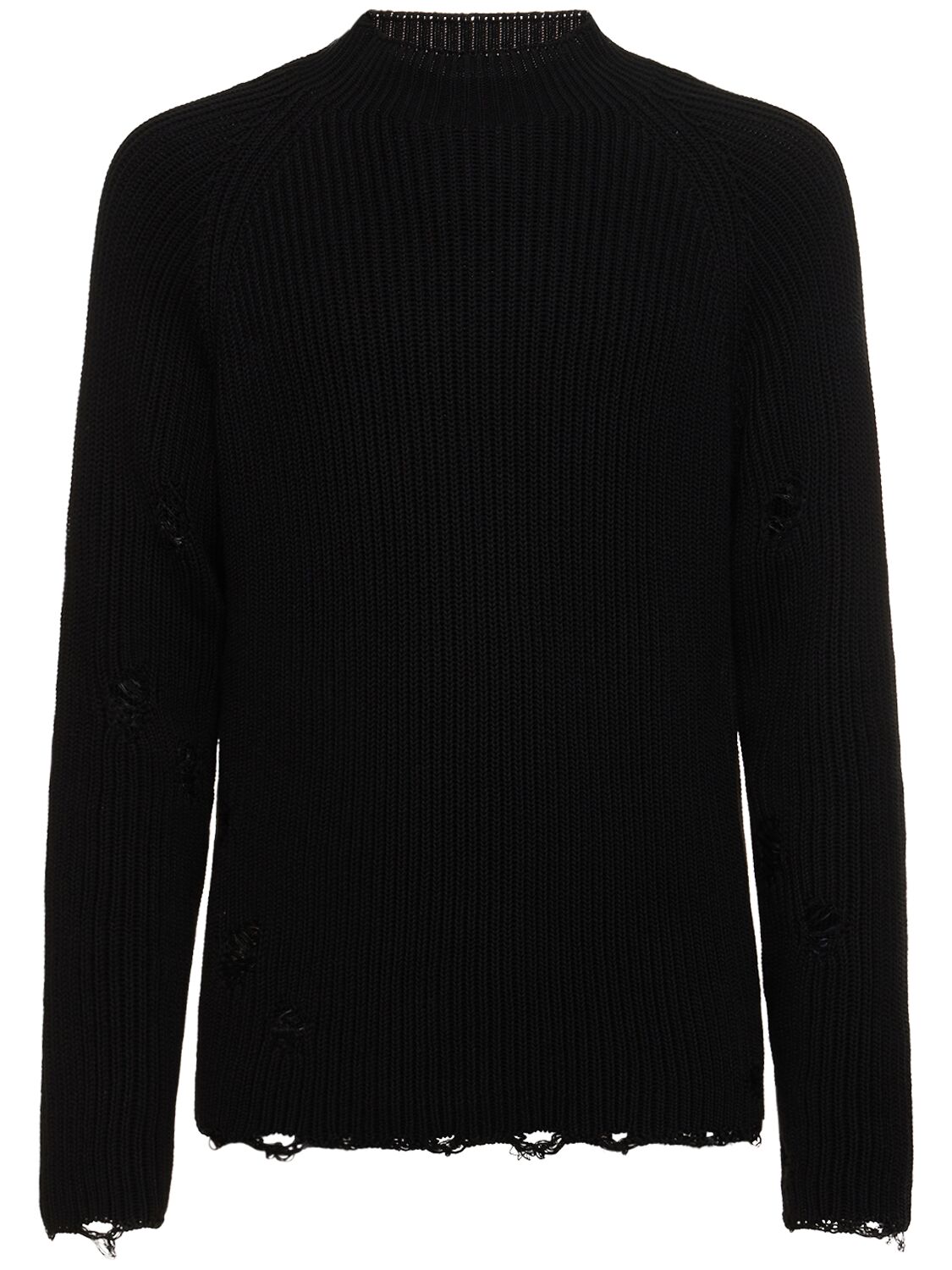 Shop Mm6 Maison Margiela Distressed Cotton Knit Sweater In Black