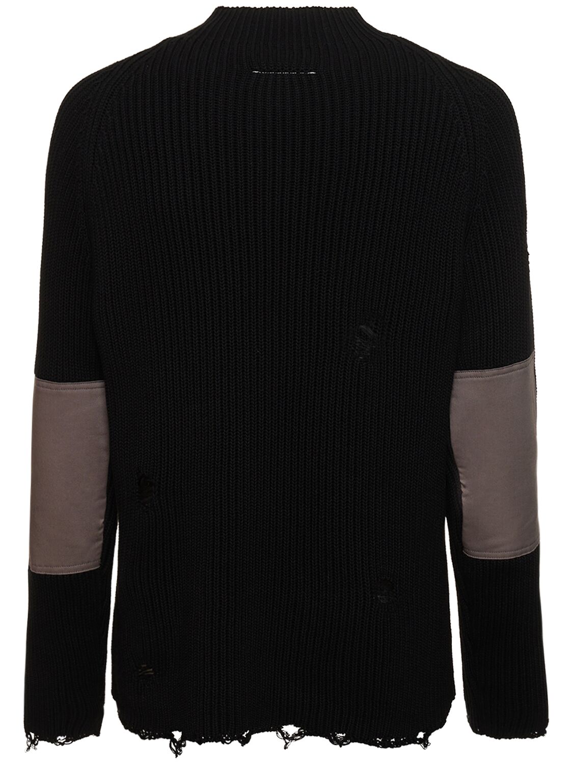 Shop Mm6 Maison Margiela Distressed Cotton Knit Sweater In Black