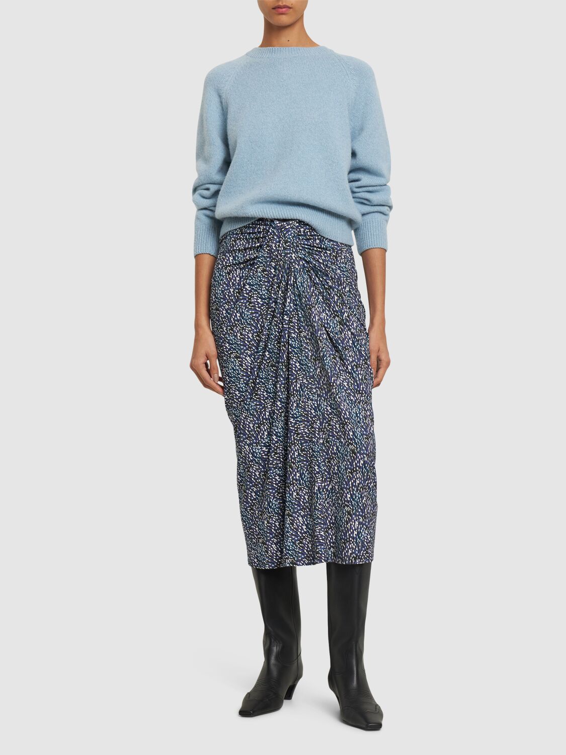 Shop Marant Etoile Jeldia Printed Viscose Blend Midi Skirt In Blau,multi