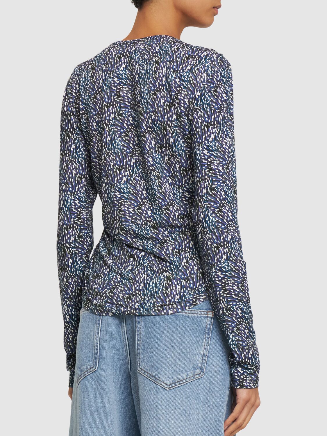 Shop Marant Etoile Jazzy Viscose Blend Long Sleeve Top In Blau,multi