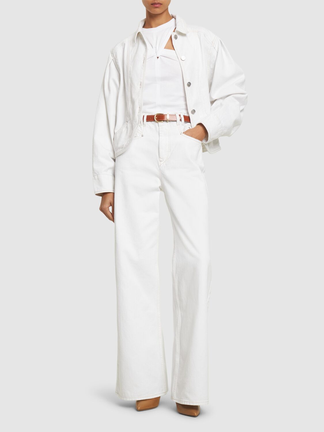Shop Isabel Marant Lemony High Waist Wide Pants In White