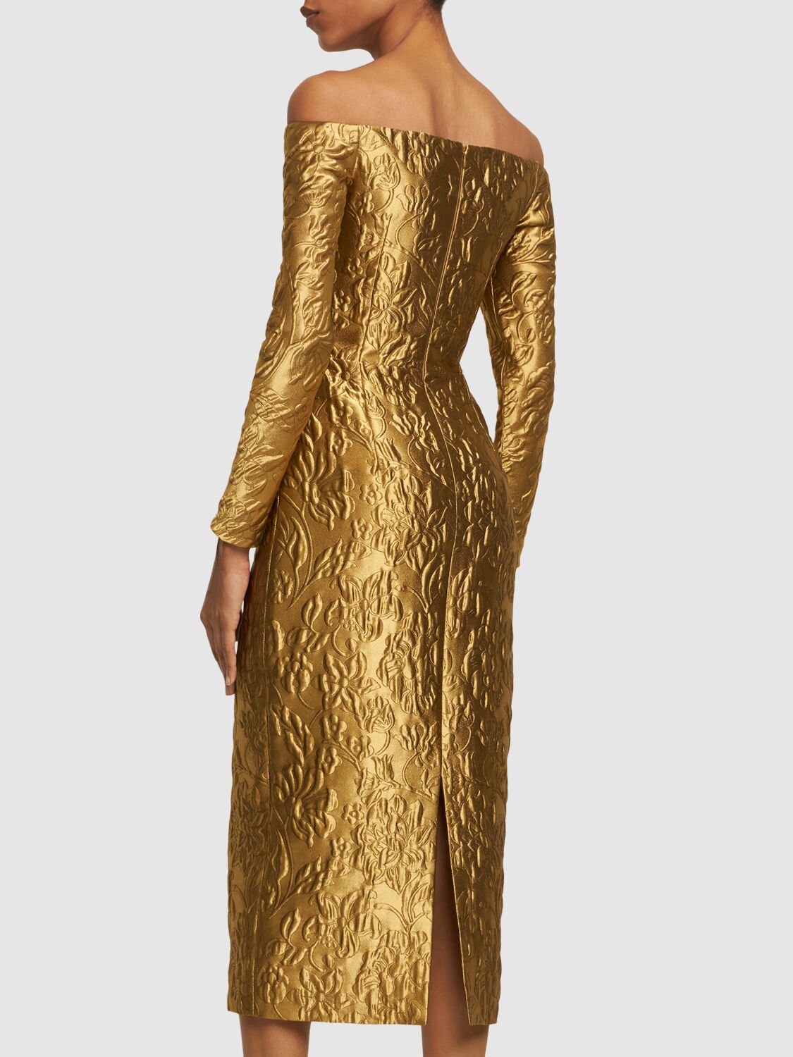 Shop Emilia Wickstead Burleigh Lurex Jacquard Dress In Gold
