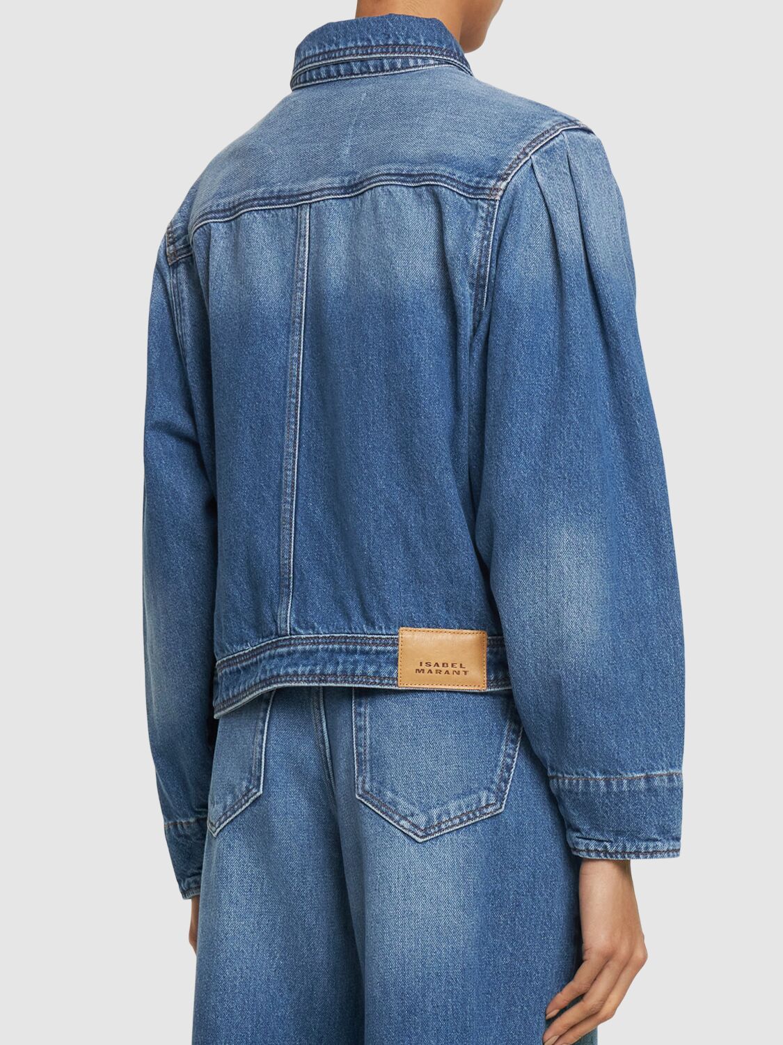 Shop Isabel Marant Valette Puff Sleeves Cotton Coat In Blue