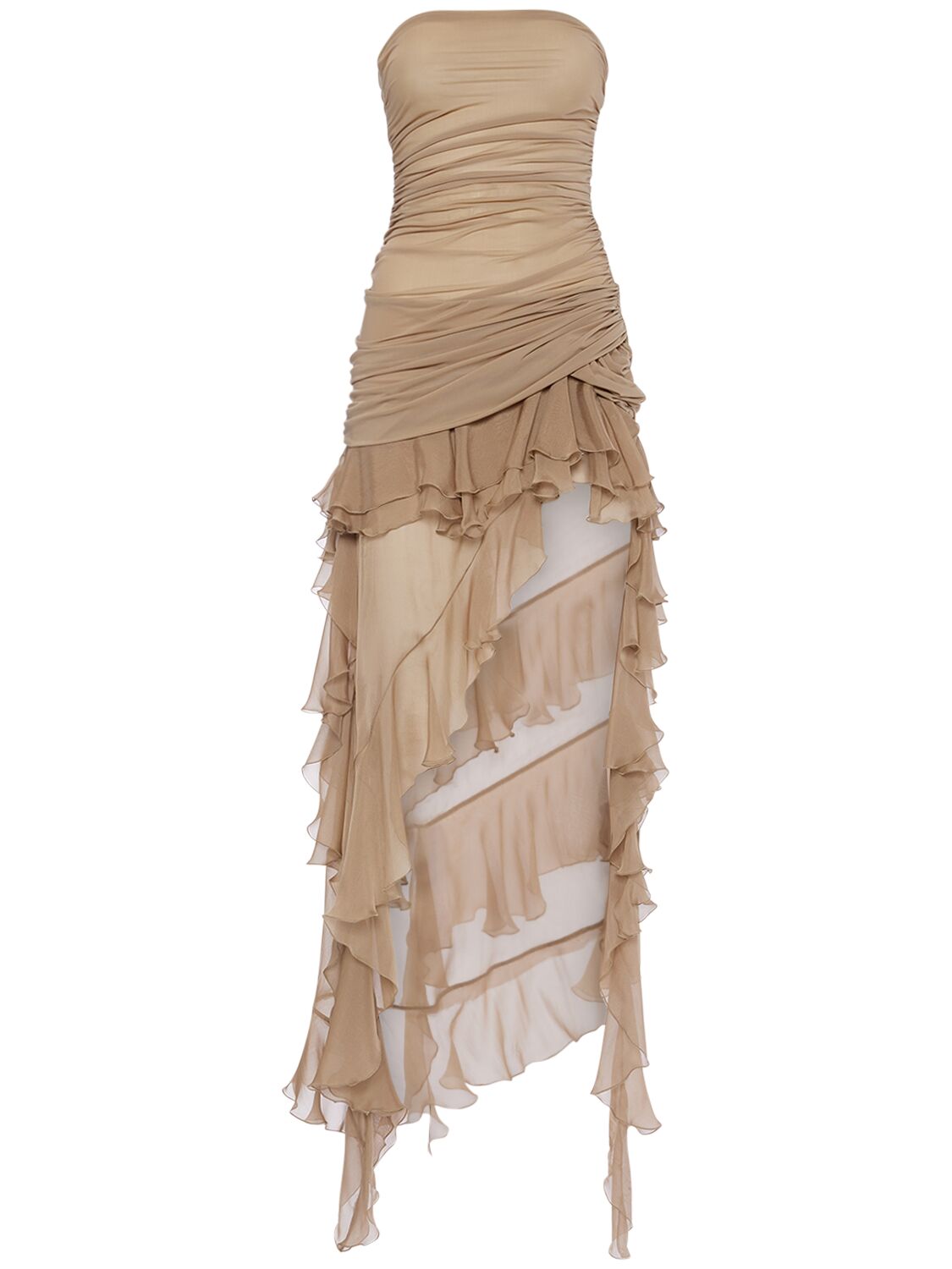 Image of Ruffled Chiffon Strapless Dress