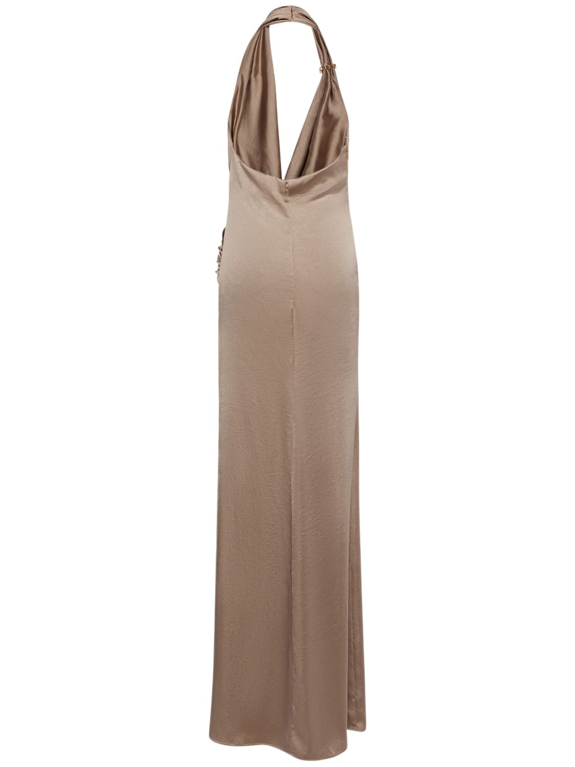 Shop Blumarine Satin Halter Neck Long Dress In Bronze