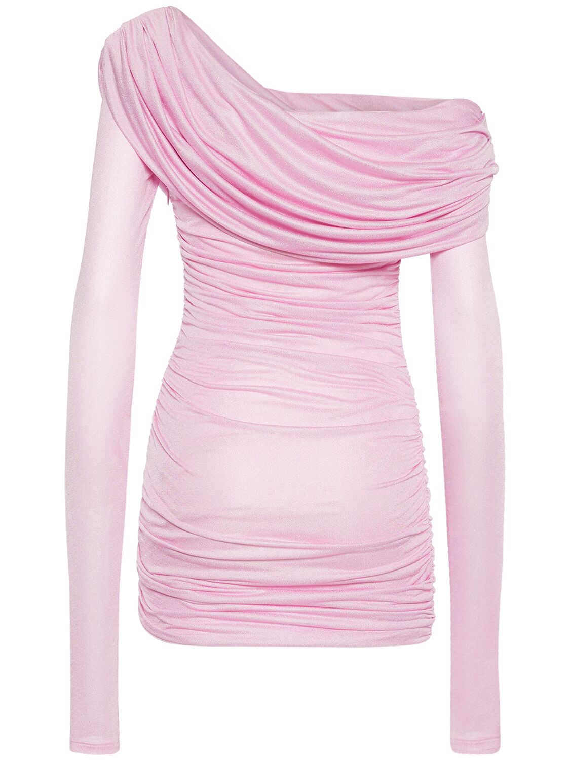 Shop Blumarine Jersey Sablé One-shoulder Mini Dress In Pink