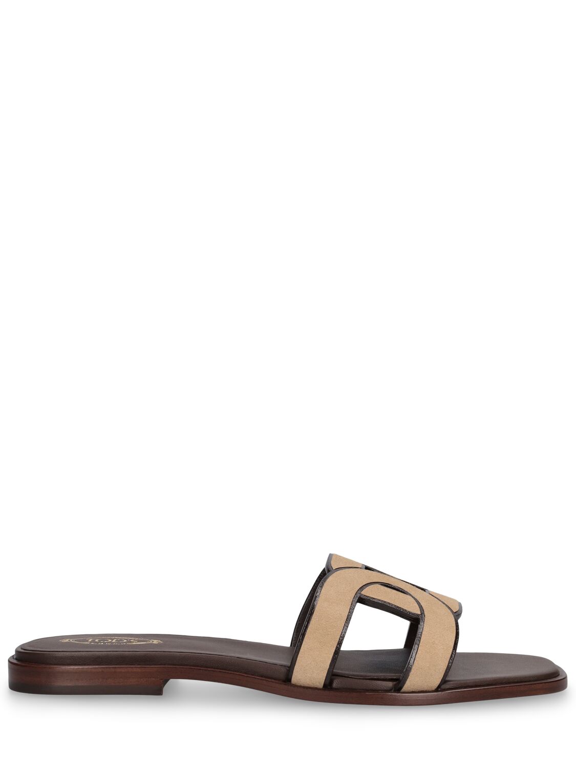 Shop Tod's Leather Flat Slides In Taupe
