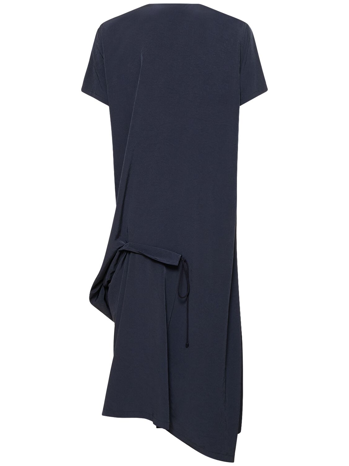 Shop Yohji Yamamoto Asymmetric Buttoned Crepe De Chine Dress In Dunkelblau