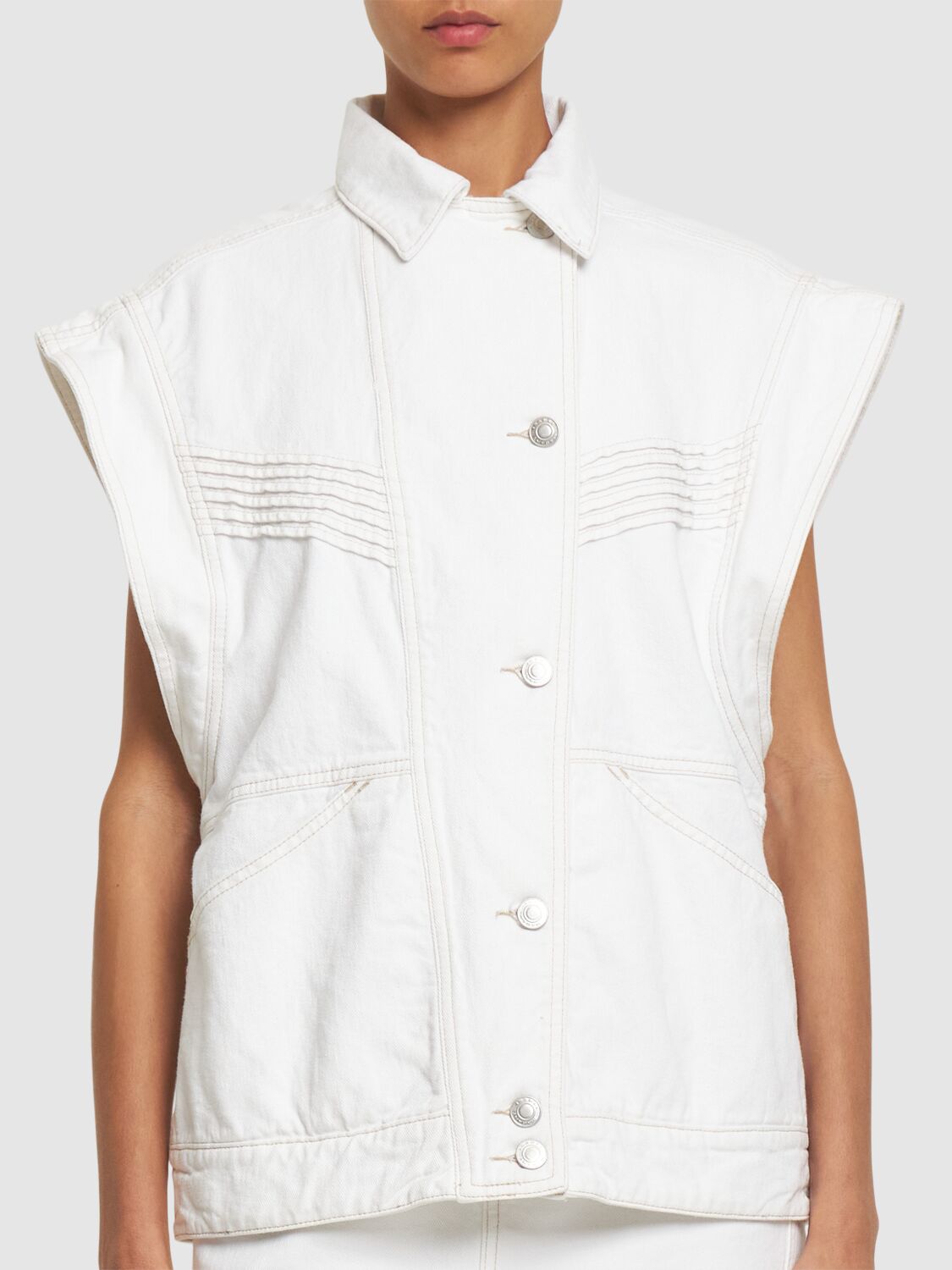 Shop Isabel Marant Harmon Cotton Jacket W/ Shirt Collar In White
