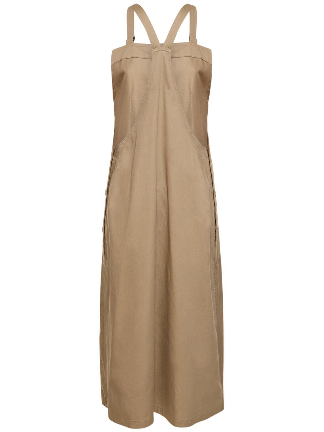 Shop Yohji Yamamoto Adjustable Cotton Twill Long Dress In Beige