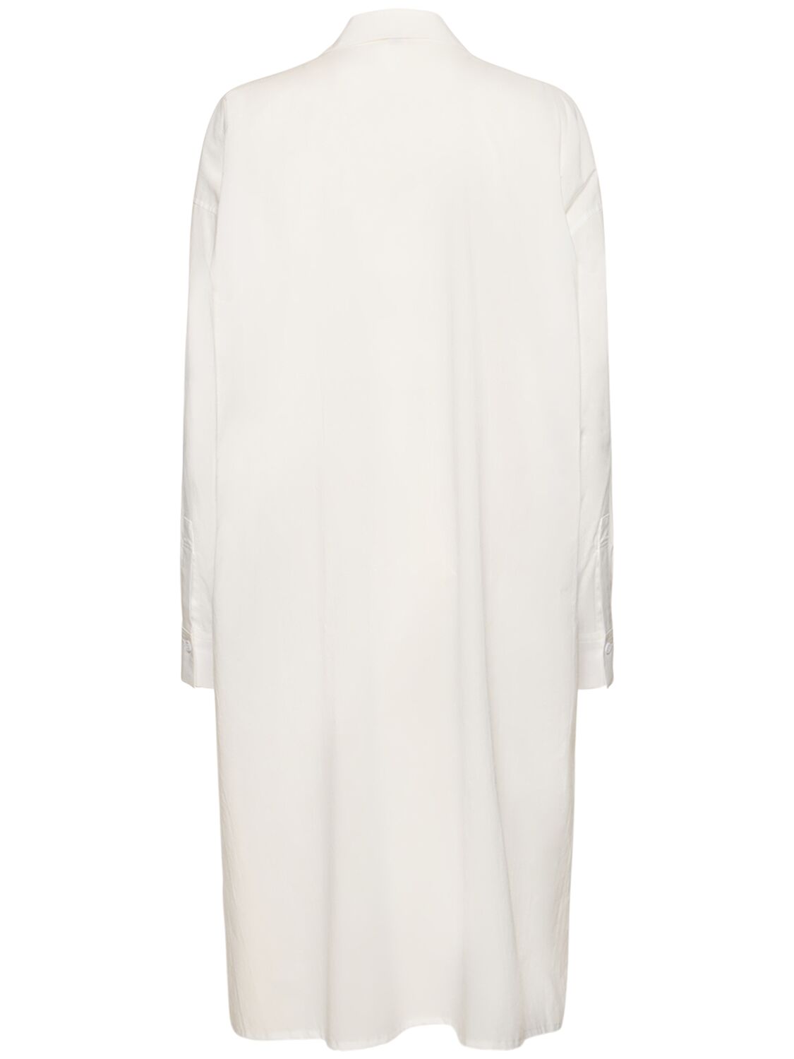 Shop Yohji Yamamoto Asymmetric Gathered Cotton Midi Dress In Weiss
