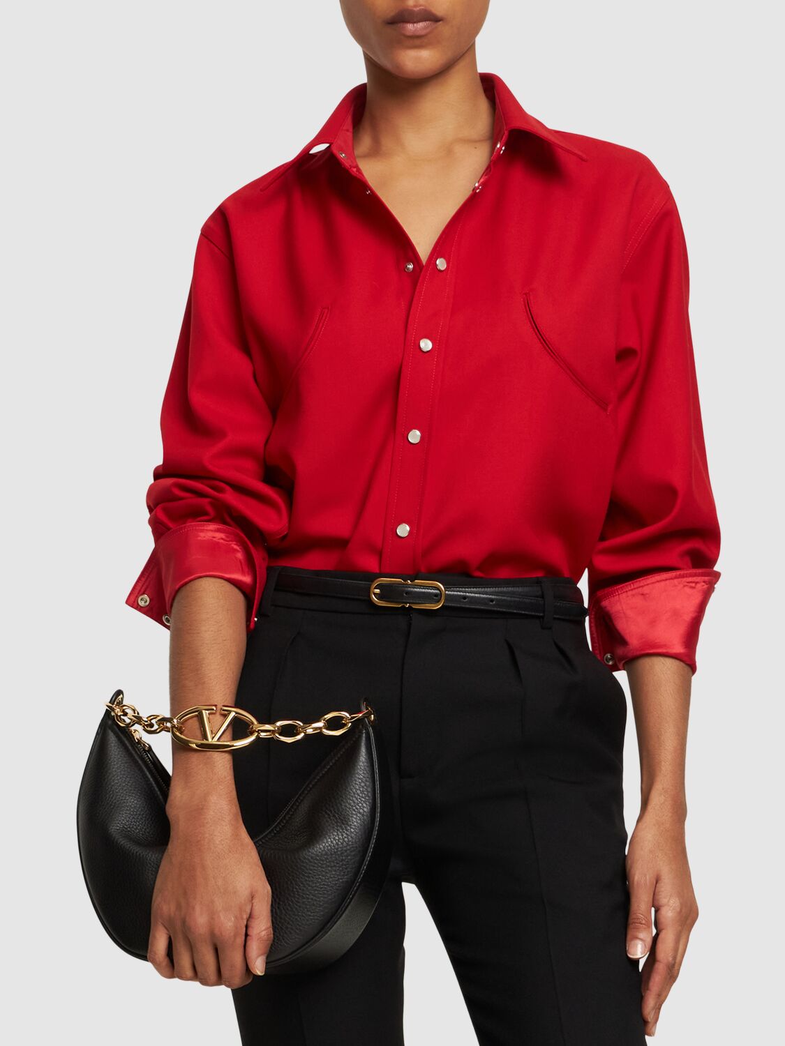 Small V Logo Gate Leather Top Handle Bag