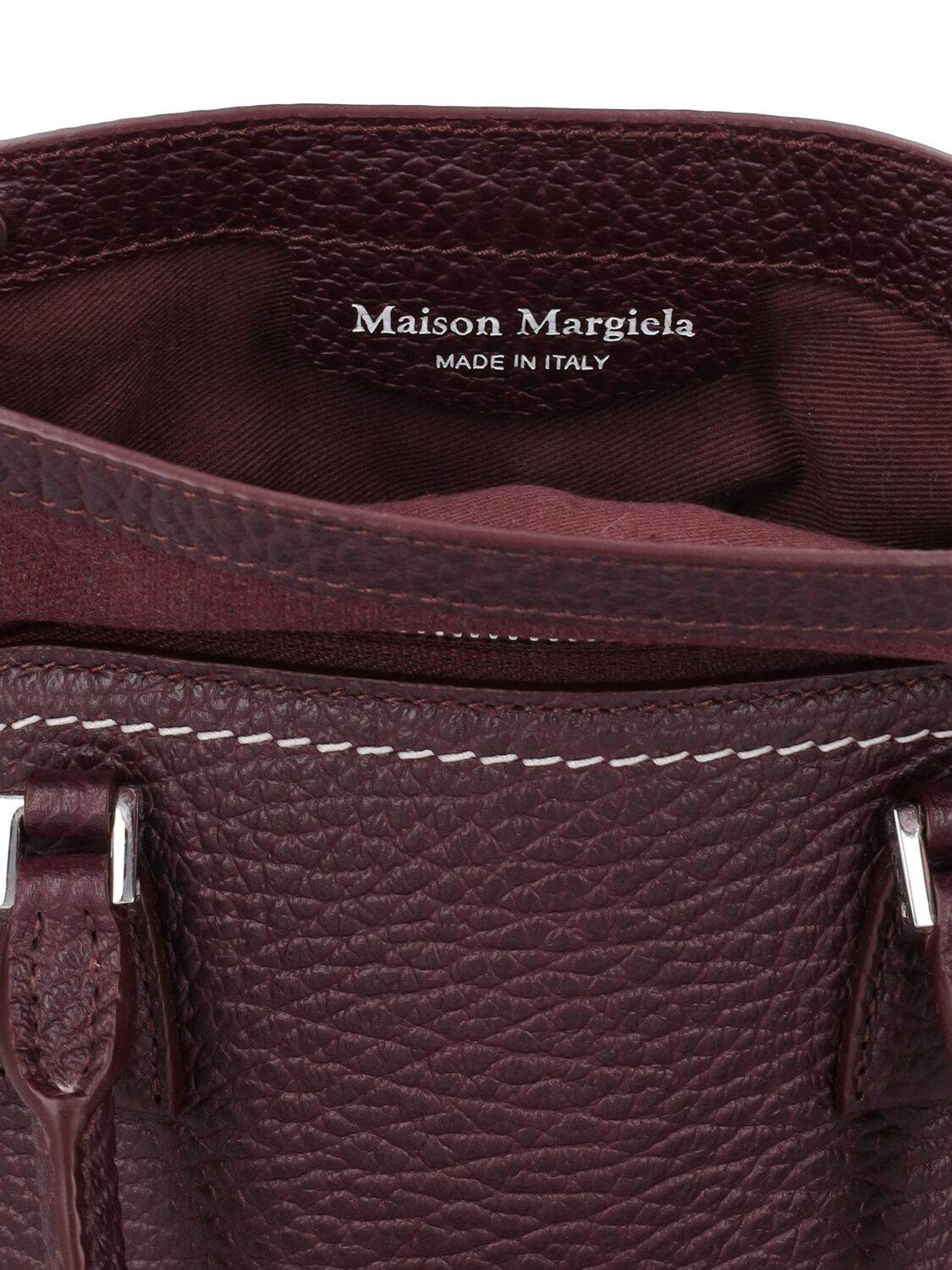 Shop Maison Margiela 5ac Micro Grained Leather Top Handle Bag In Merlot