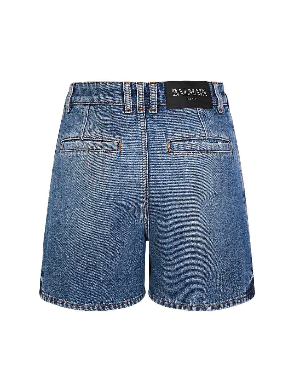 Shop Balmain 6-button High Waist Denim Shorts In Blue