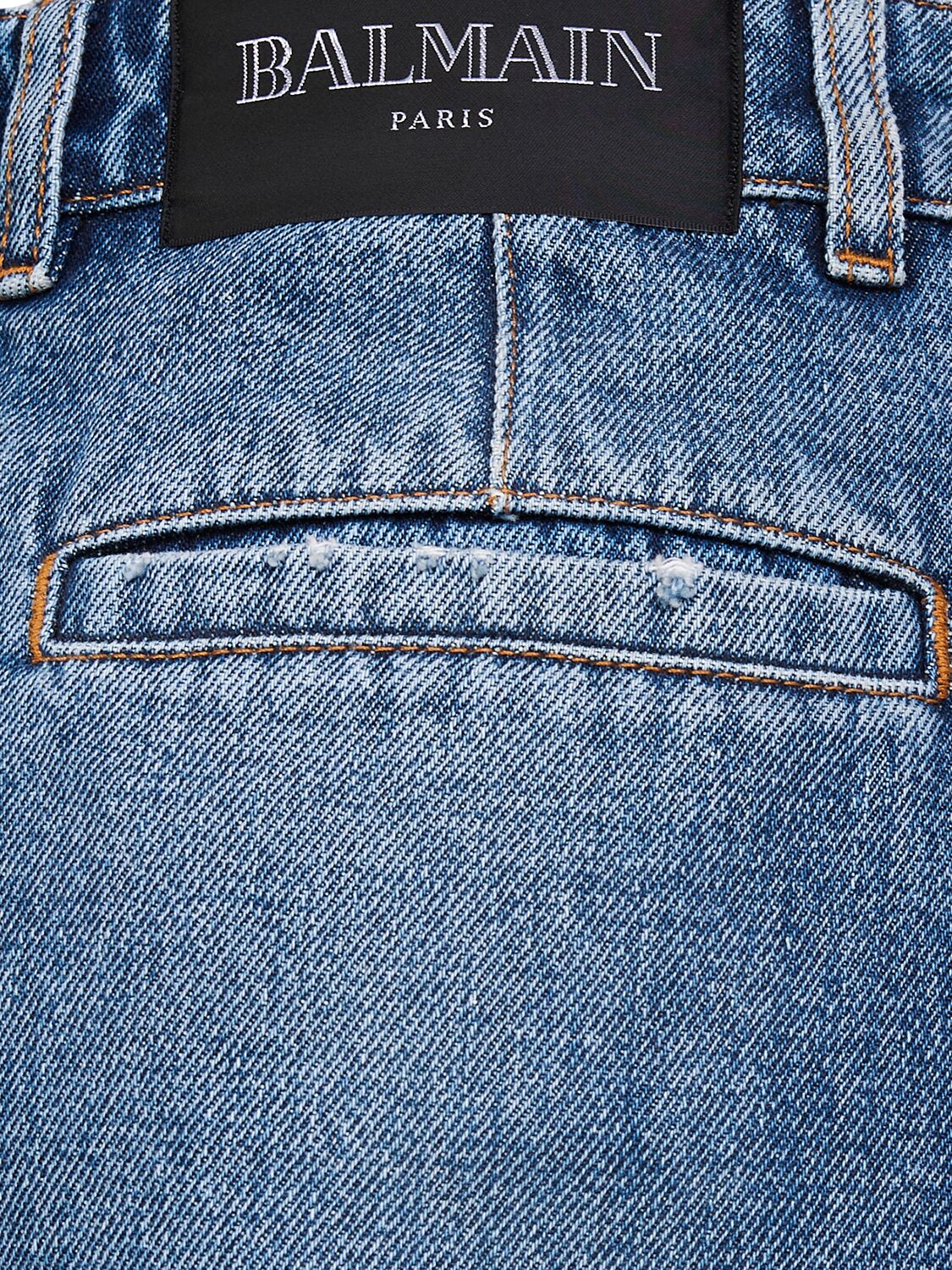 Shop Balmain 6-button High Waist Denim Shorts In Blue