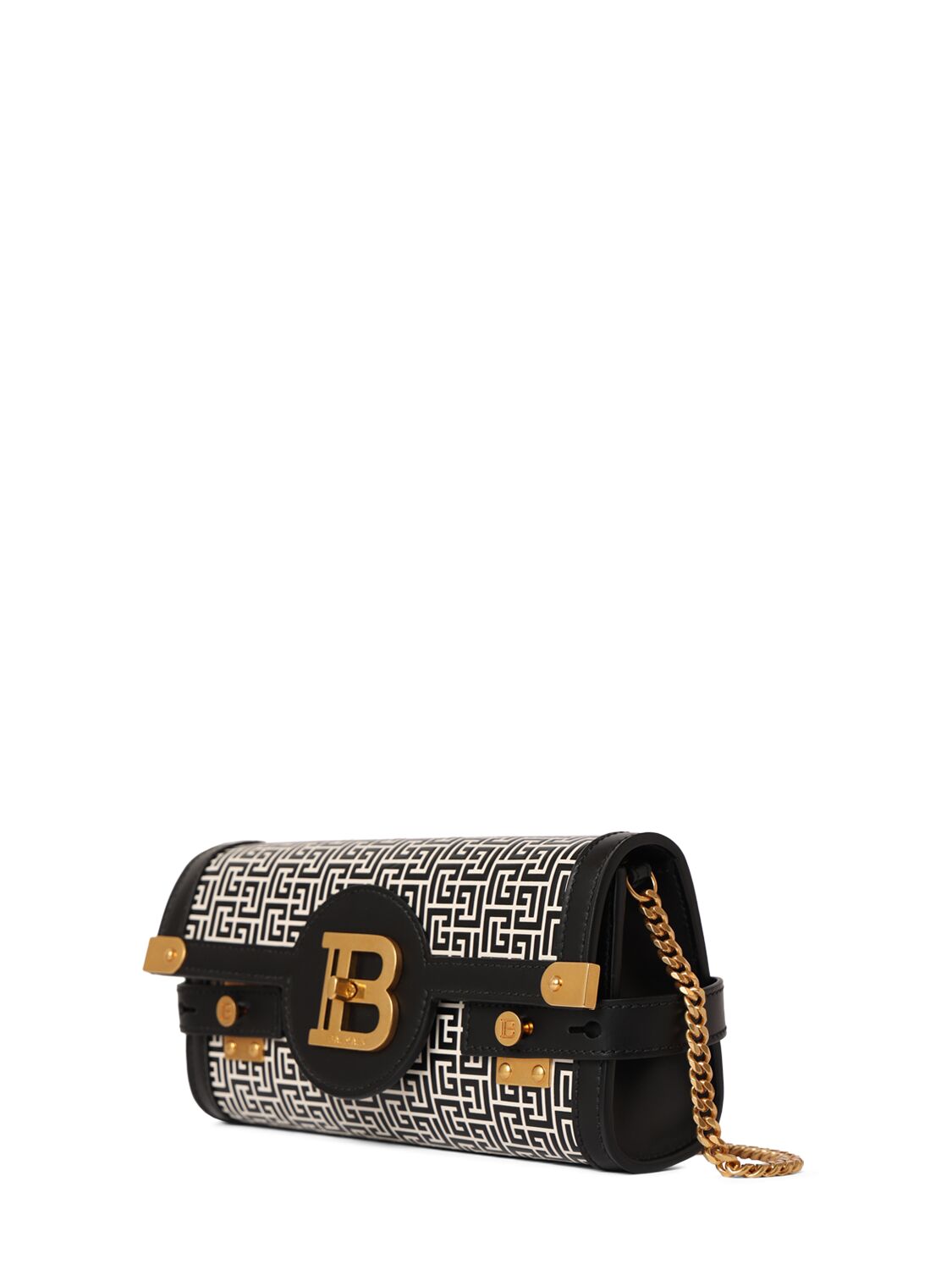 Shop Balmain B-buzz 23 Monogram Leather Clutch In Ivoire,noir