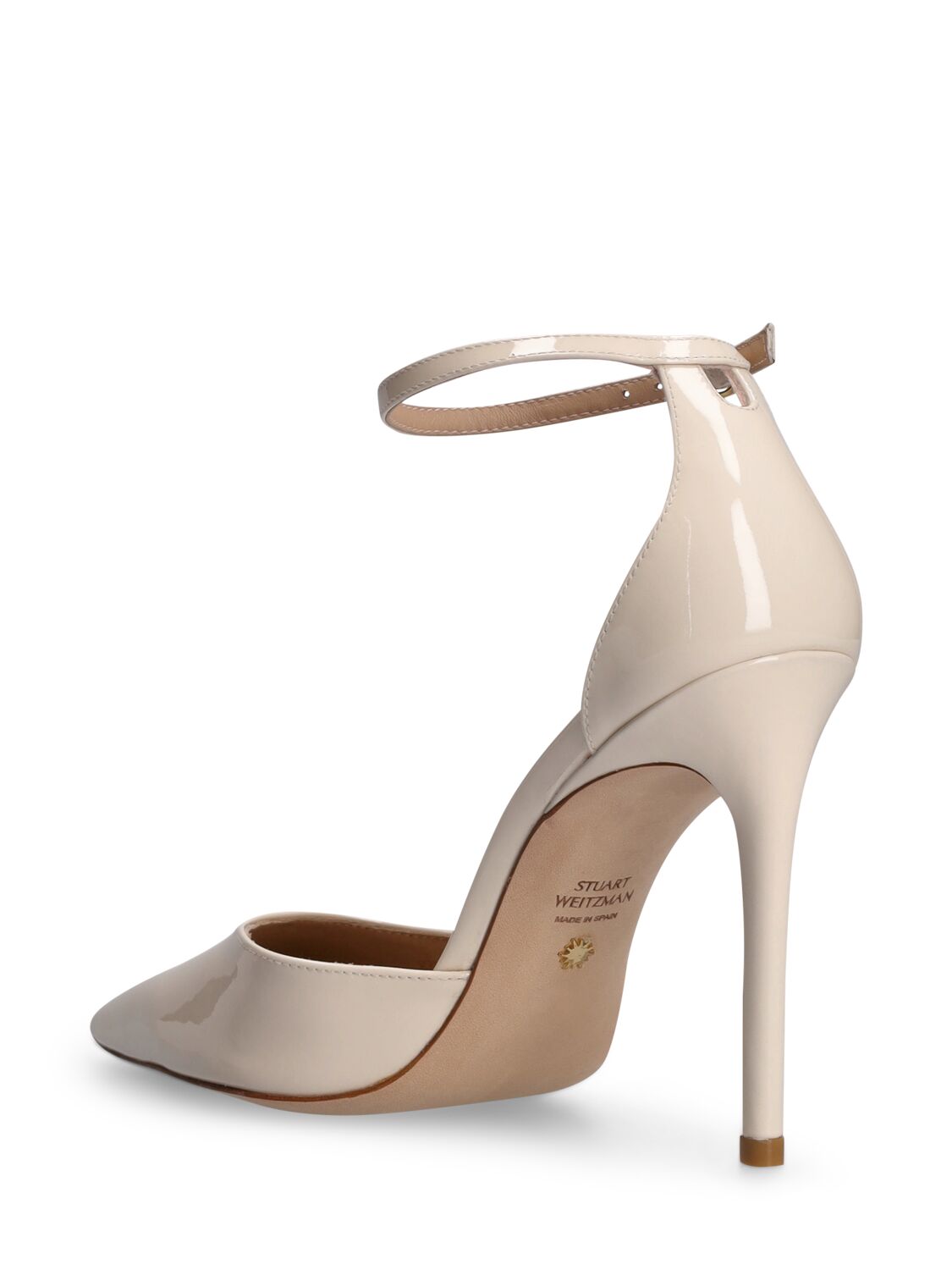 Shop Stuart Weitzman 100mm Stuart Patent Leather Pumps In Cream