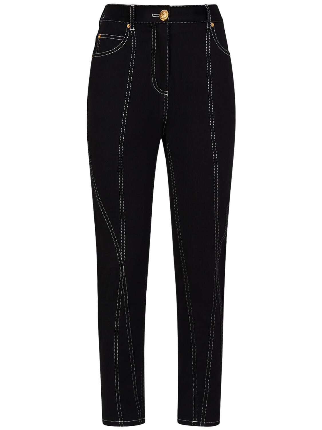 Balmain 5-pocket Grid Denim Skinny Jeans In Black