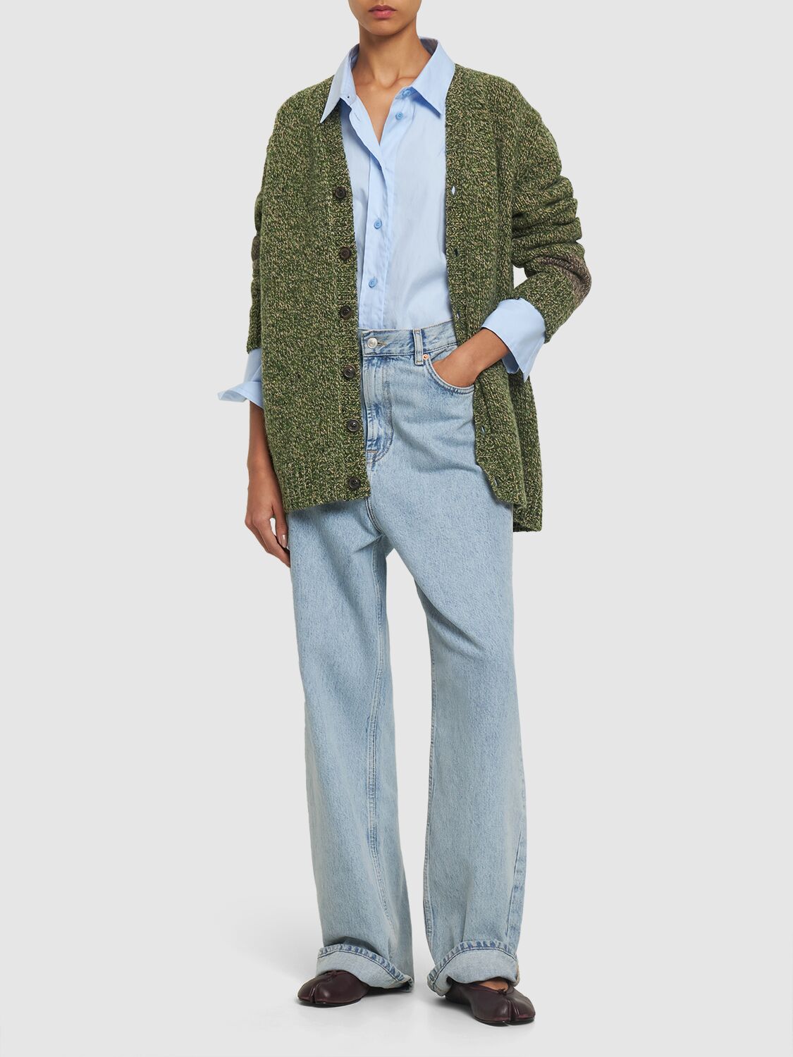 Shop Maison Margiela Wool Blend Knit Cardigan In Green