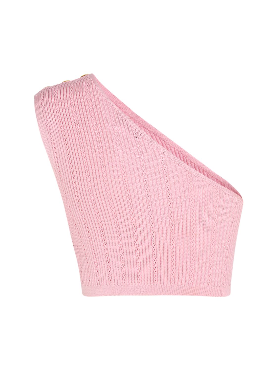 Shop Balmain 3 Button Asymmetric Knit Top In Pink