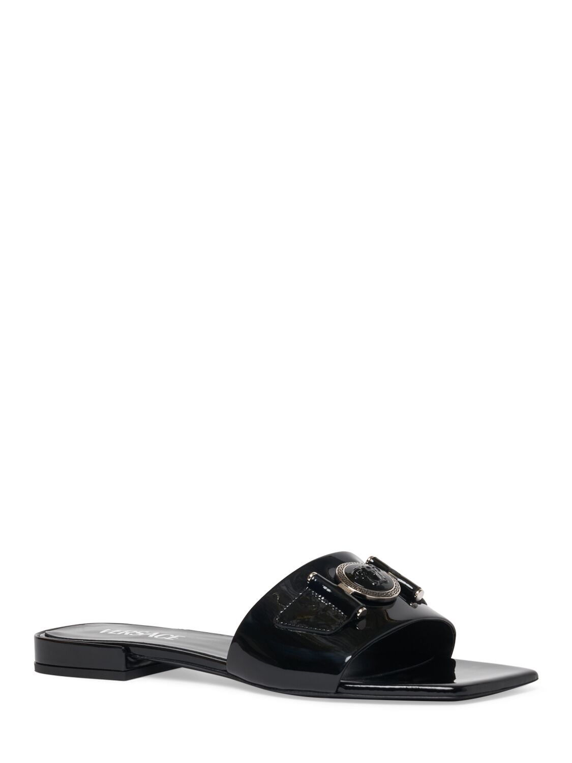 Shop Versace 10mm Patent Leather Mules In Black