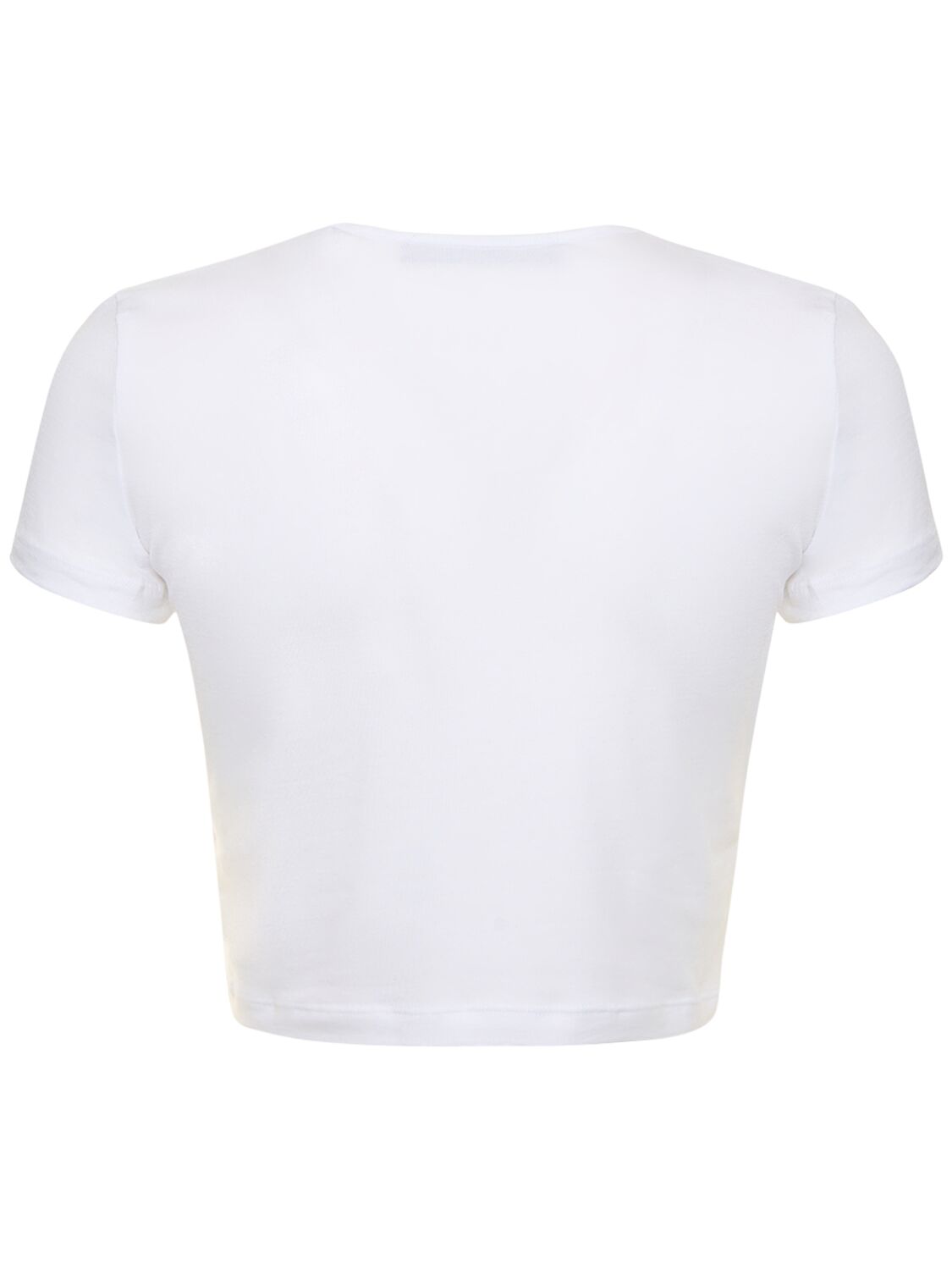 Shop Rotate Birger Christensen Cropped Cotton Blend T-shirt In Bright White