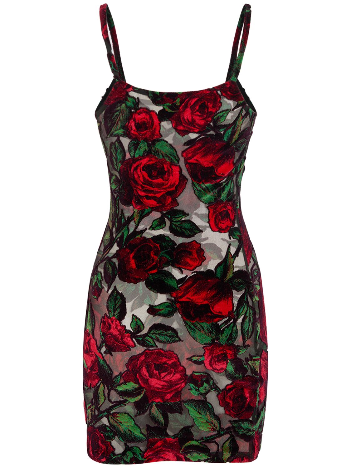 Shop Balmain Rose Print Velvet Mini Dress In Multi,black