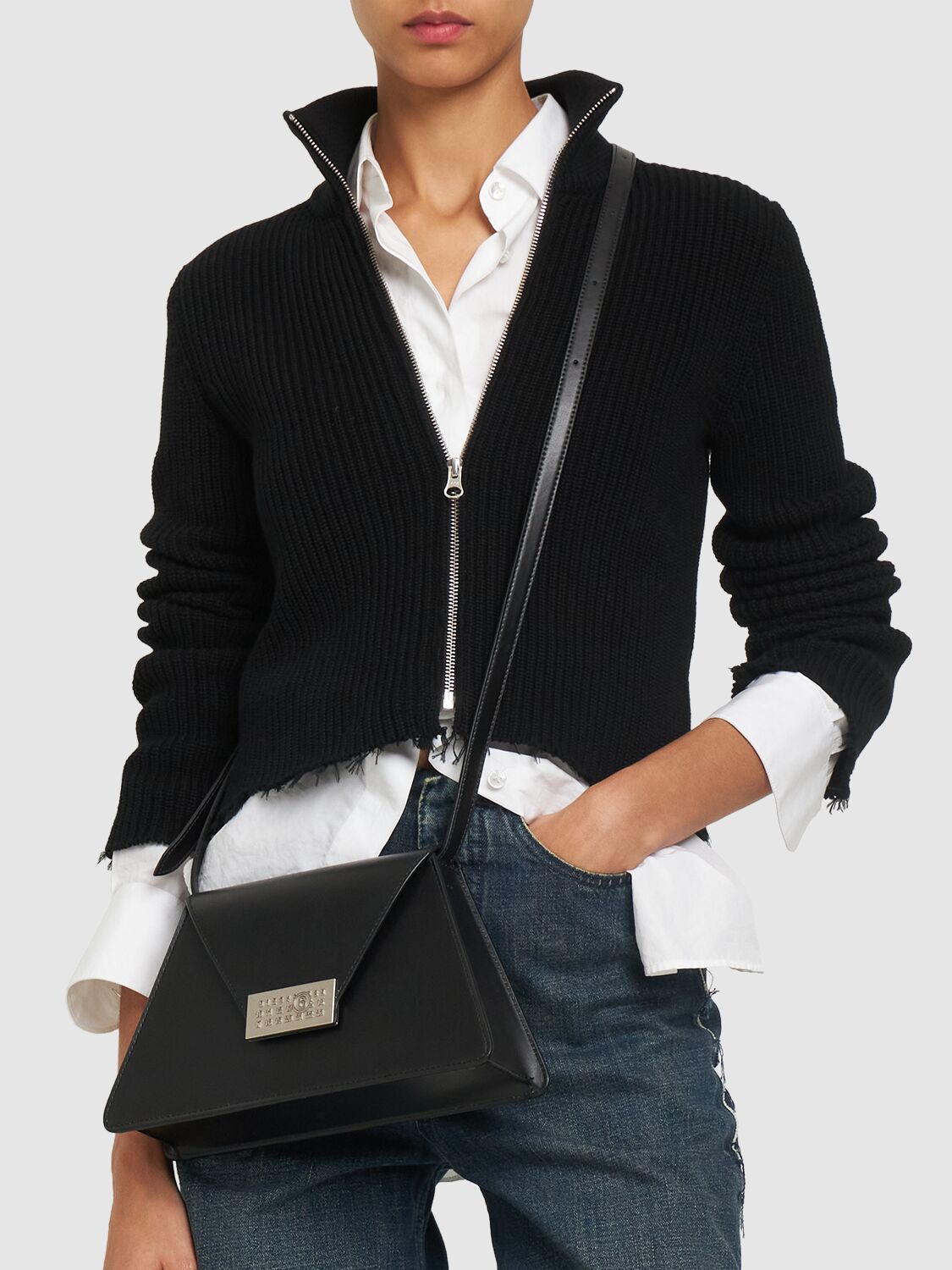Shop Mm6 Maison Margiela Medium Numbers Leather Shoulder Bag In Black