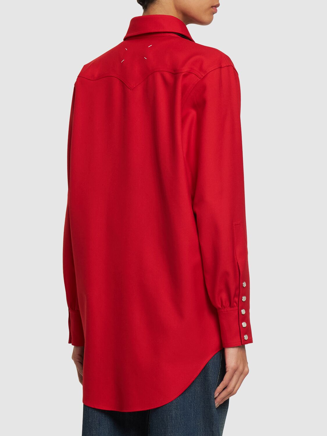 Shop Maison Margiela Wool Gabardine Shirt W/ Laces In Red