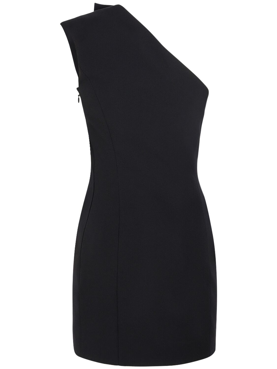 Shop Balmain Asymmetric Wool Knit Mini Dress In Black