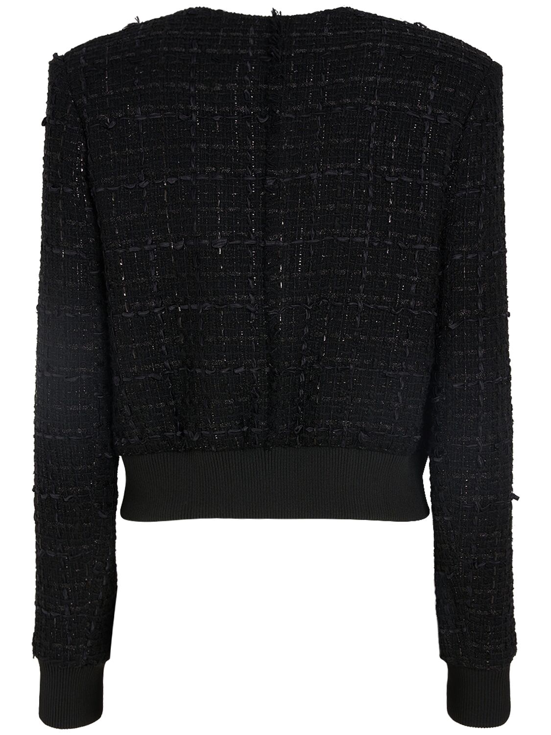 Shop Balmain Cotton Blend Tweed Jacket In Black