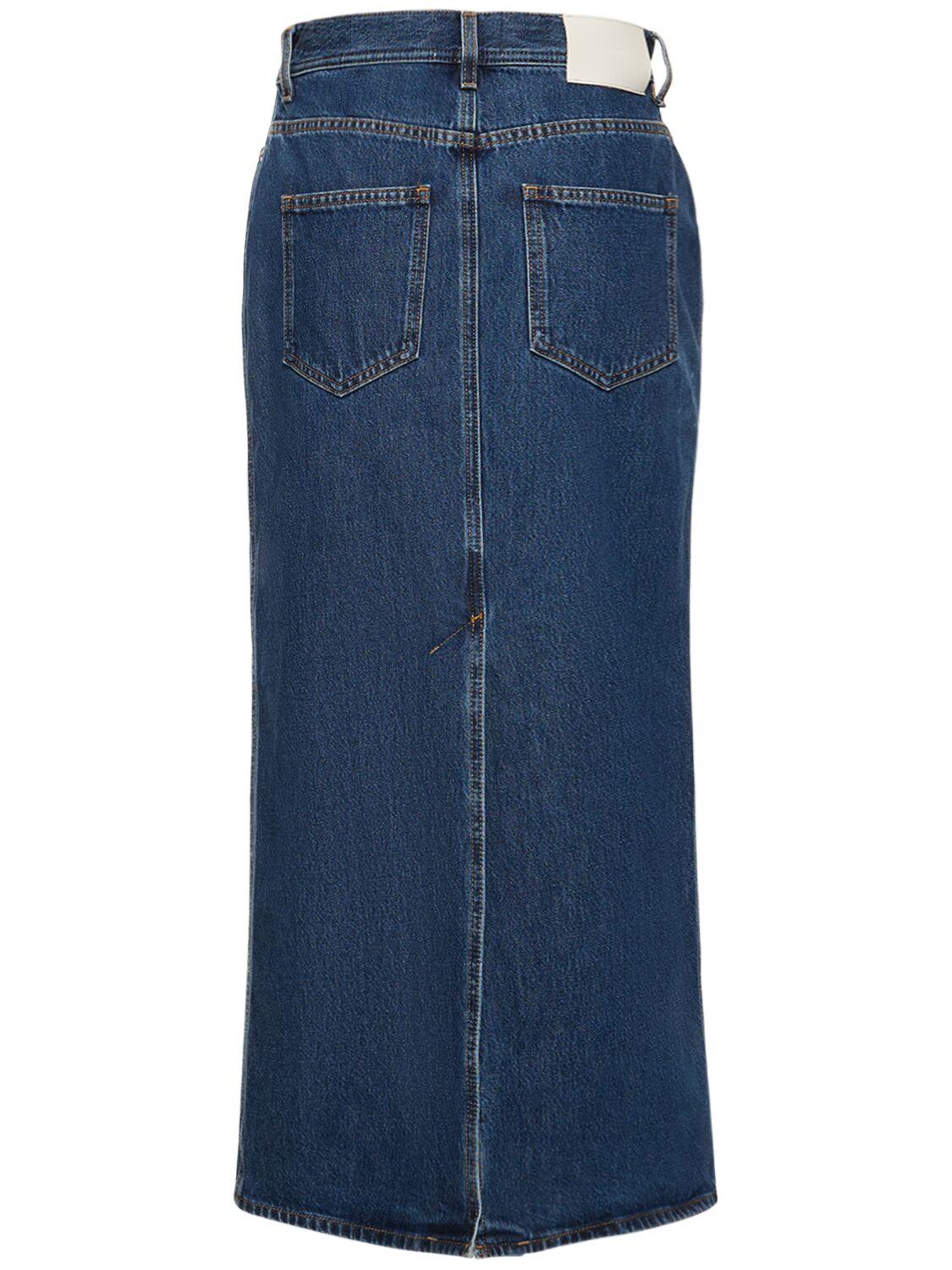 Shop Loulou Studio Rona Cotton Denim Long Skirt In Washed Blue