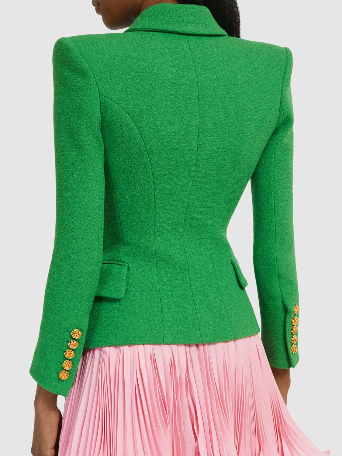 Shop Balmain 8-button Double Wool Crepe Jacket In Green