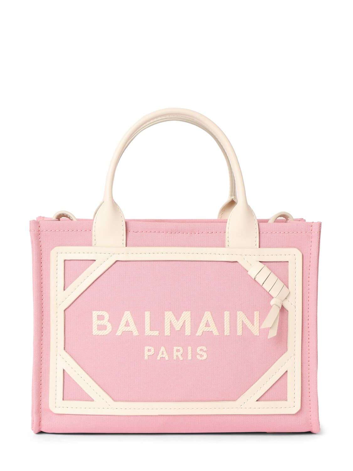 Balmain Small B-army Canvas Top Handle Bag In Rose,creme