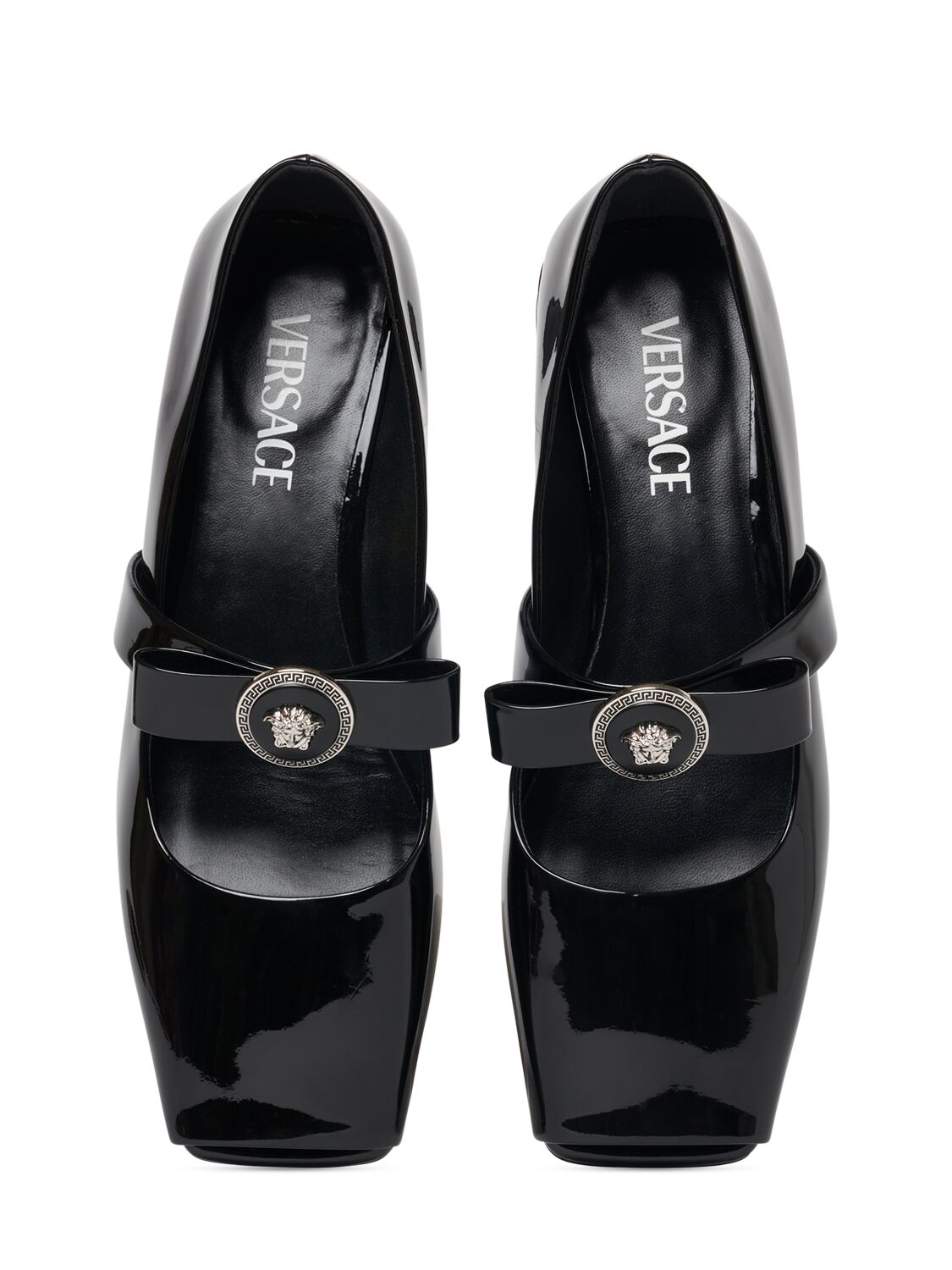 Shop Versace 20mm Patent Leather Flats In Black