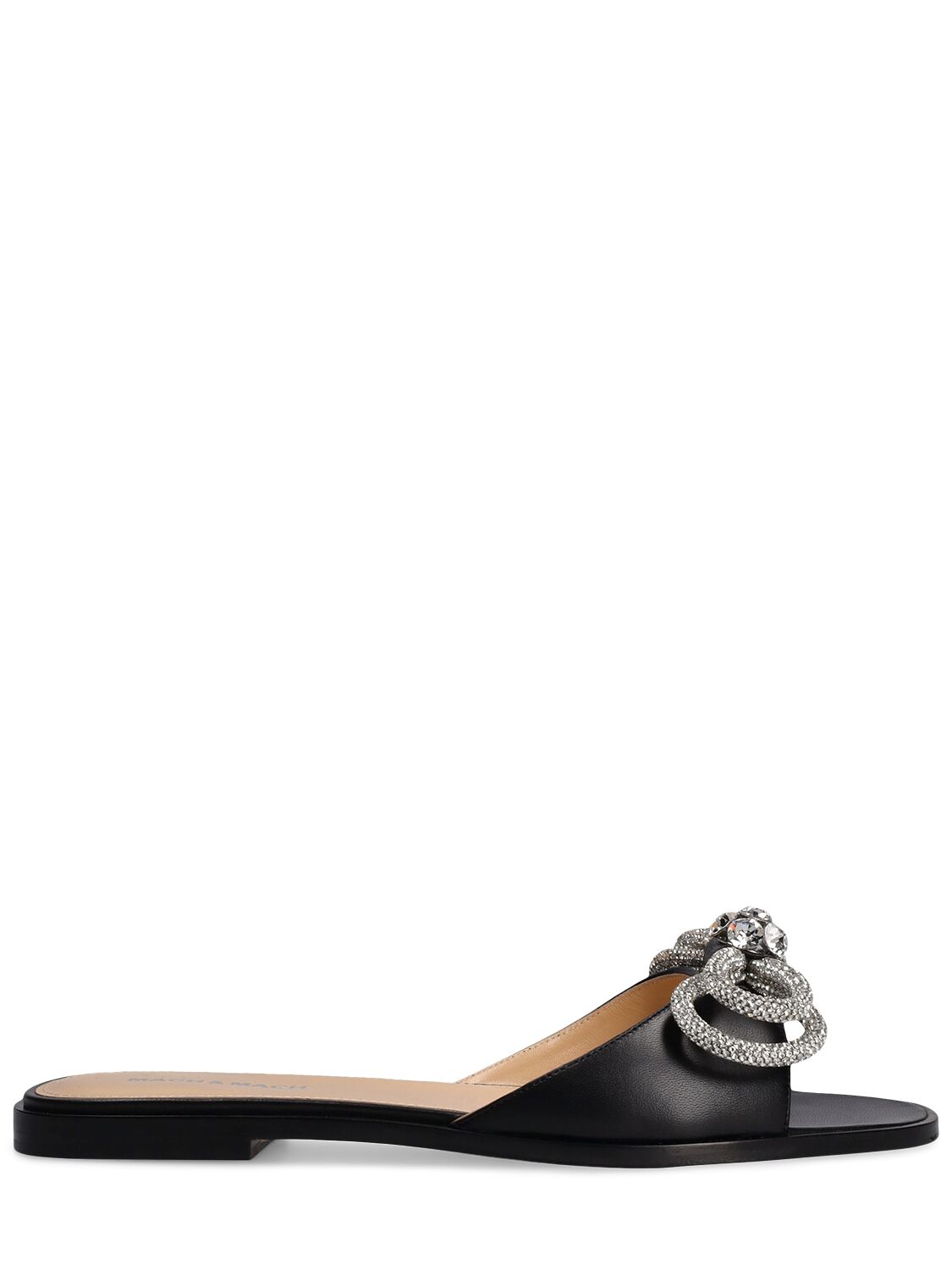 Mach & Mach 10mm Double Bow Leather Flat Sandals In Black