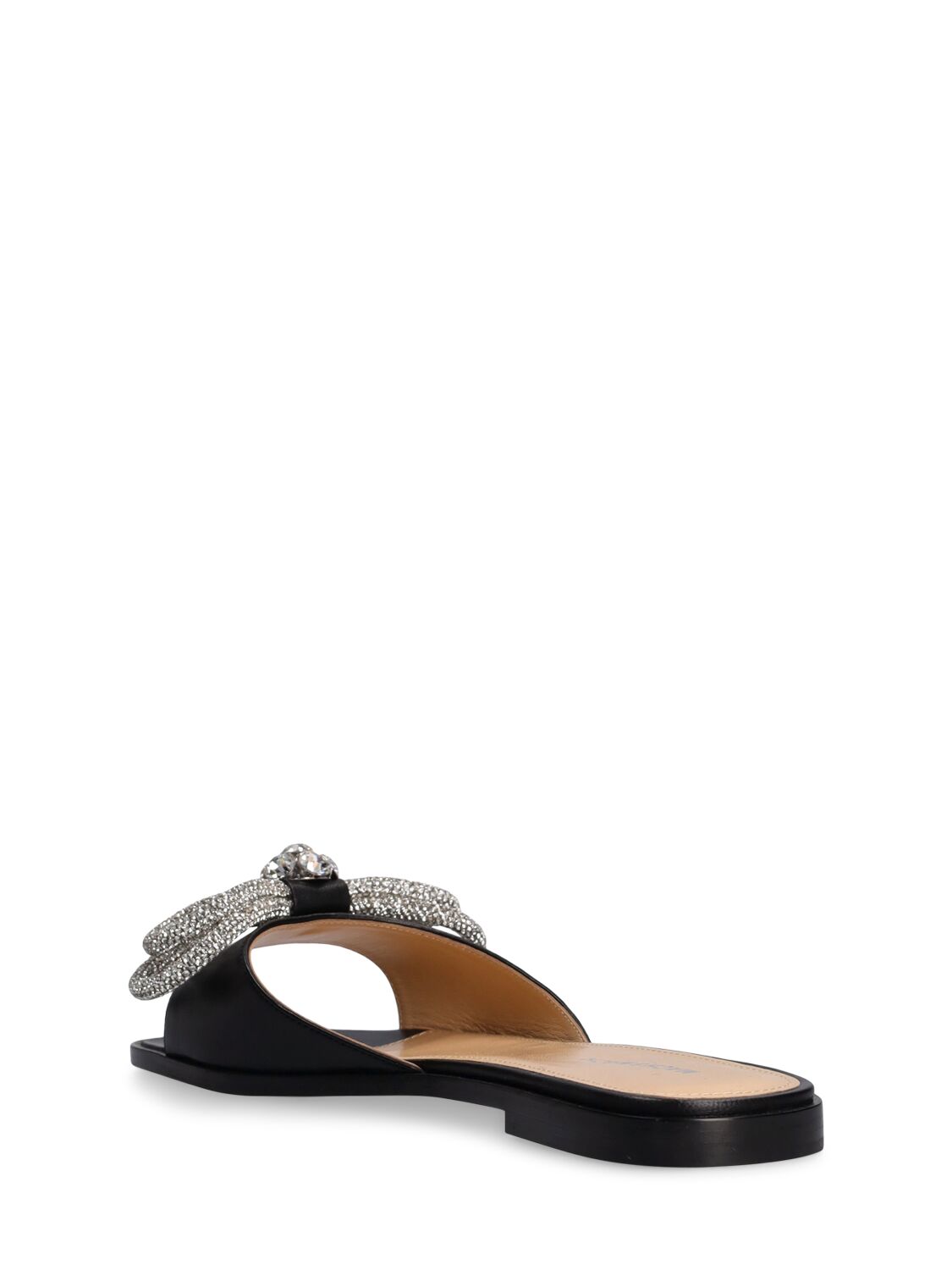 Shop Mach & Mach 10mm Double Bow Leather Flat Sandals In Black