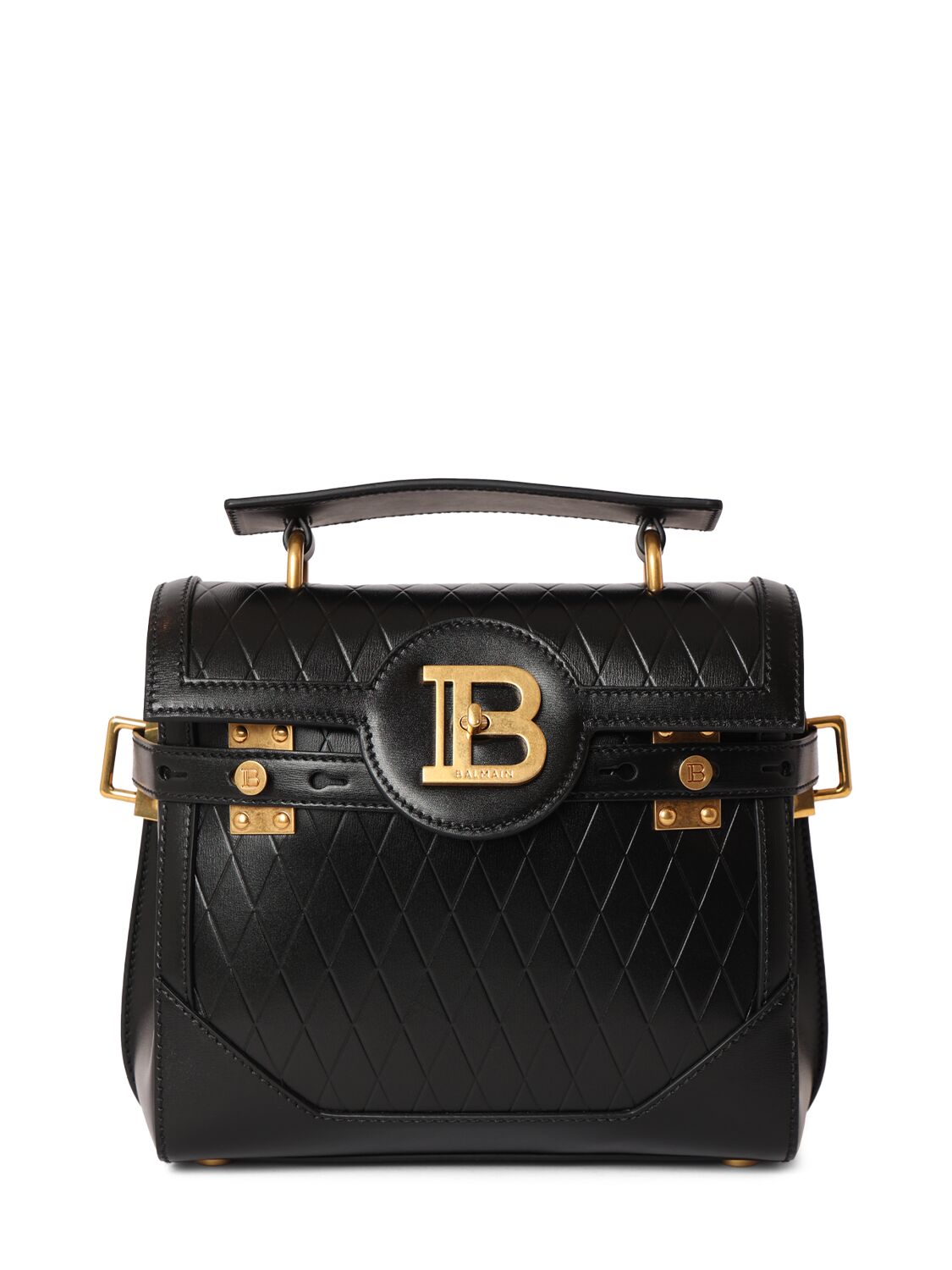 Balmain B-buzz 23 Embossed Leather Bag In Noir