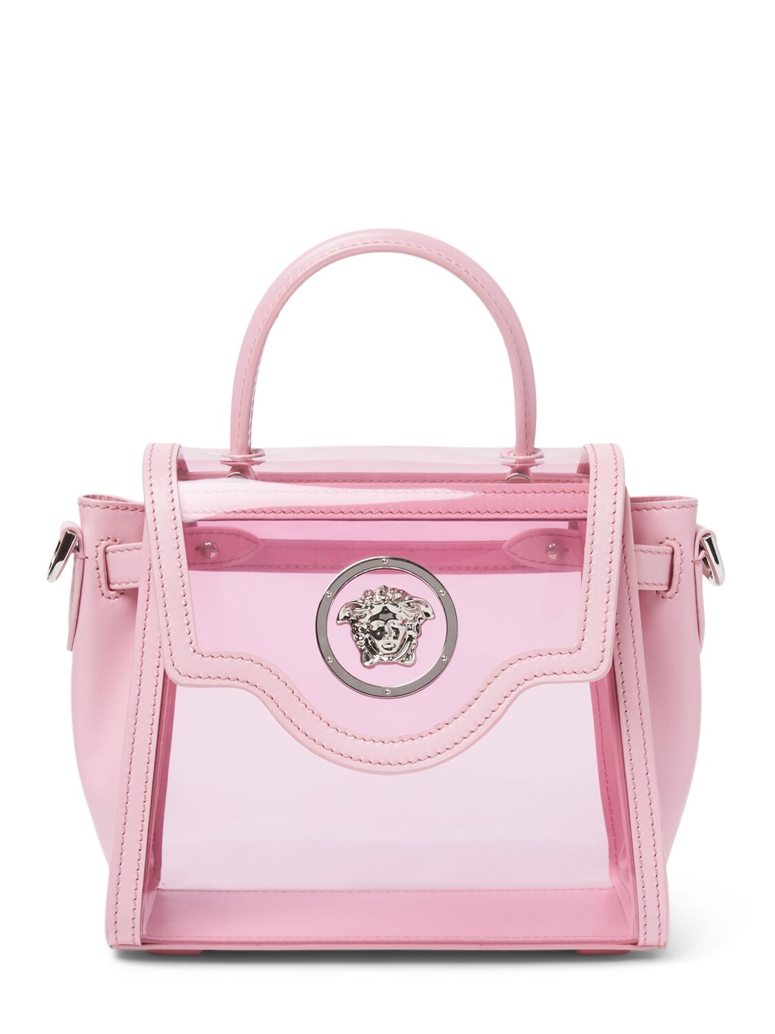 Versace Transparent Plexi Top Handle Bag In Pink,palladium