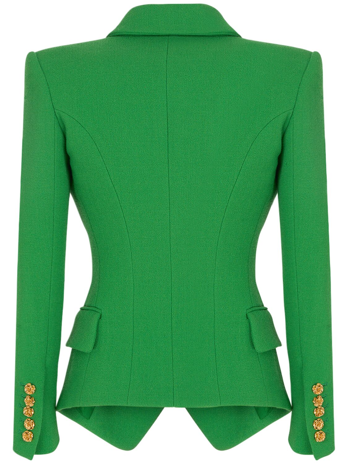 Shop Balmain 8-button Double Wool Crepe Jacket In Green