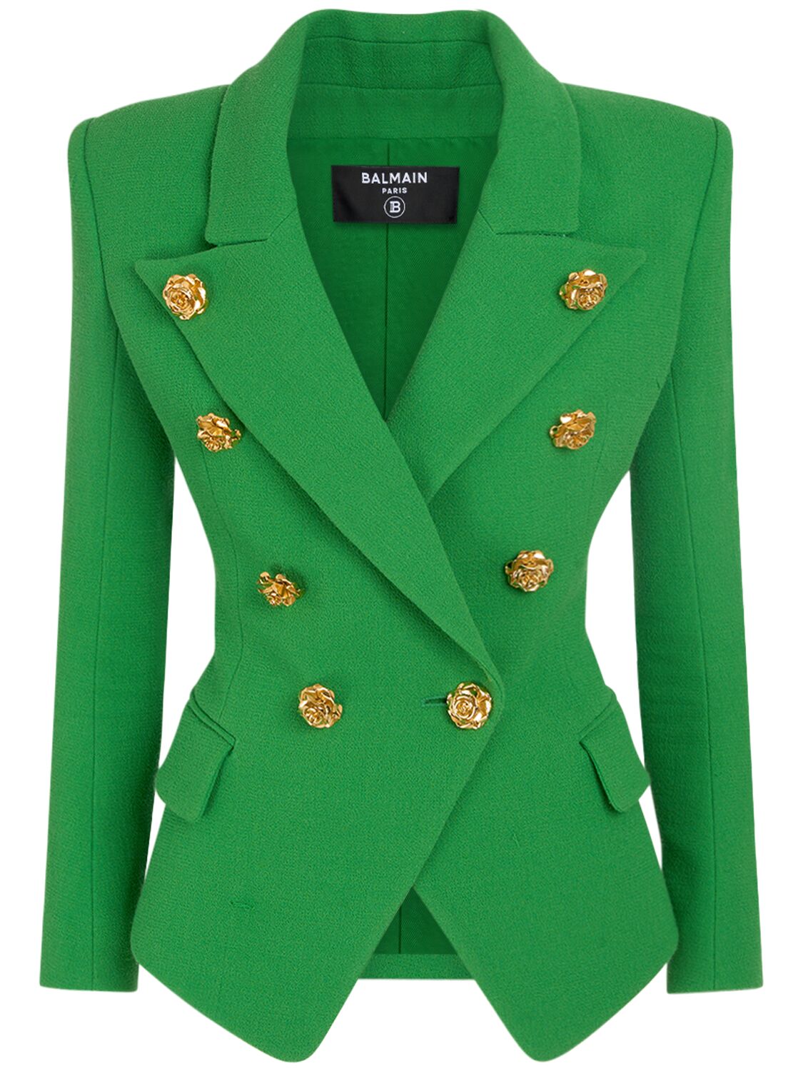Balmain 8-button Double Wool Crepe Jacket In Green
