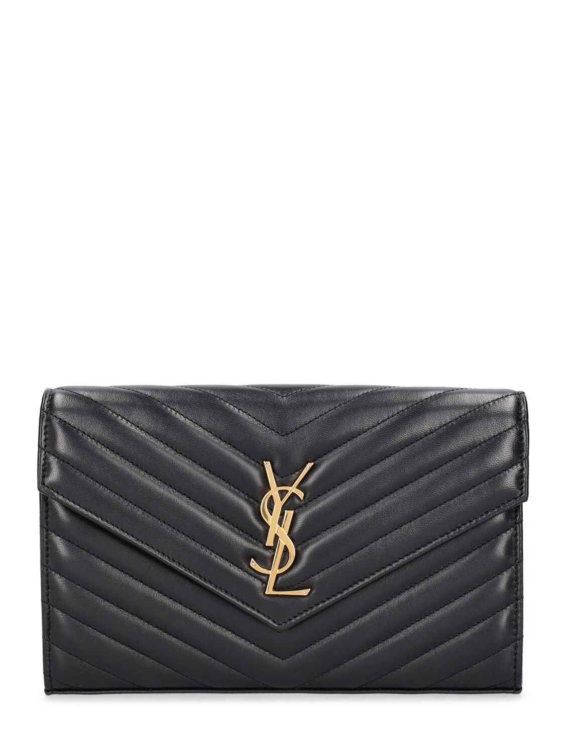 SAINT LAURENT Cassandre Embossed Leather Chain Wallet