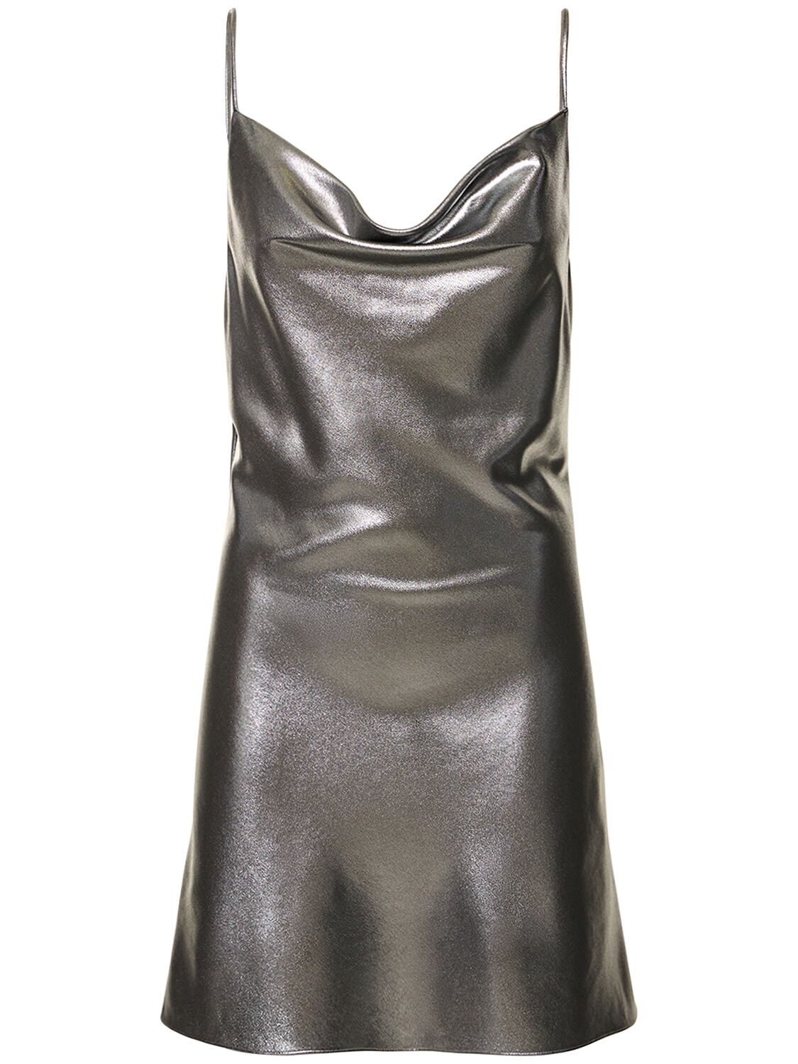 Shop Rotate Birger Christensen Metallic Draped Mini Slip Dress In Silver