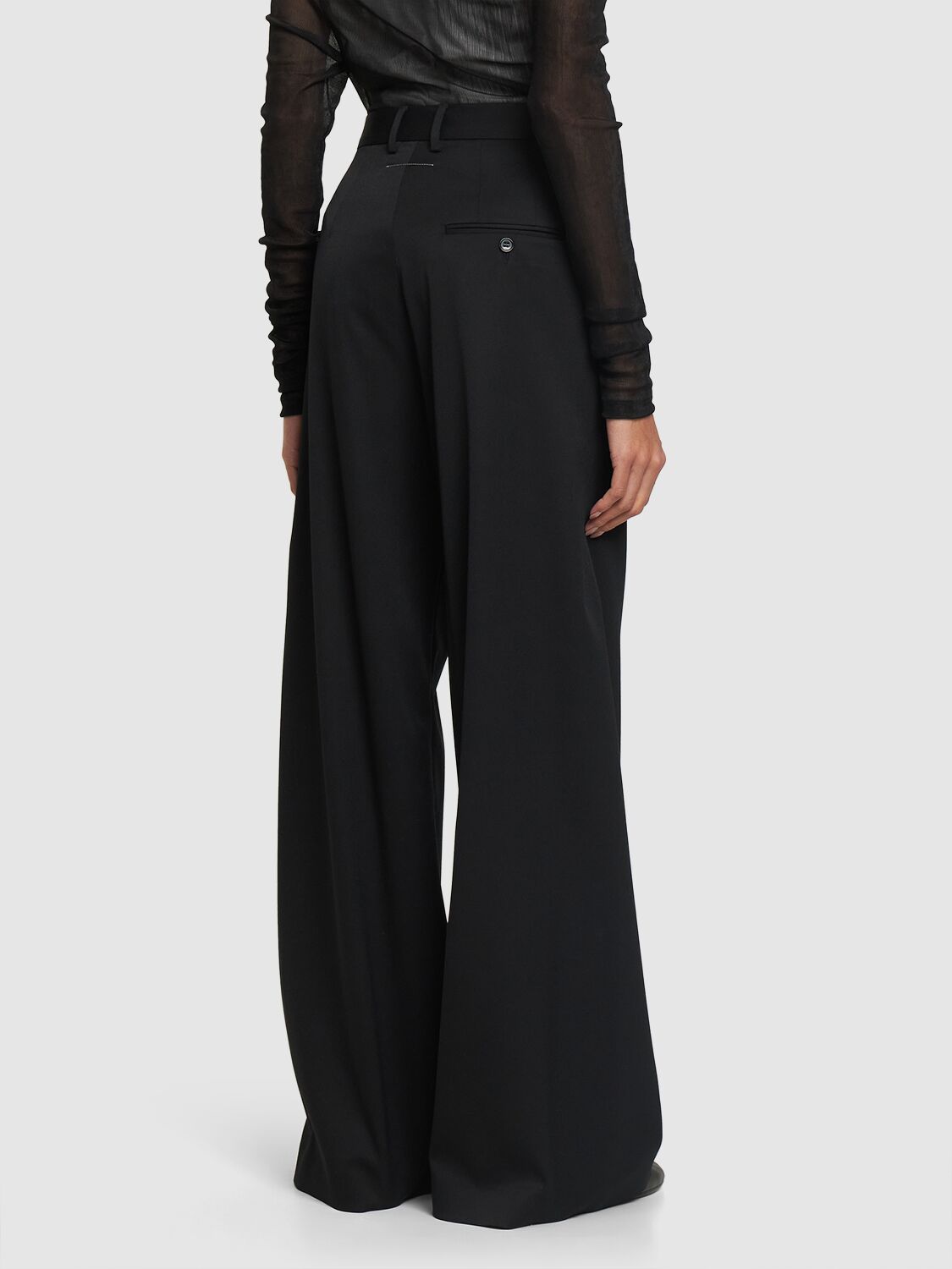 Shop Mm6 Maison Margiela Wool Blend Wide Pants In Black
