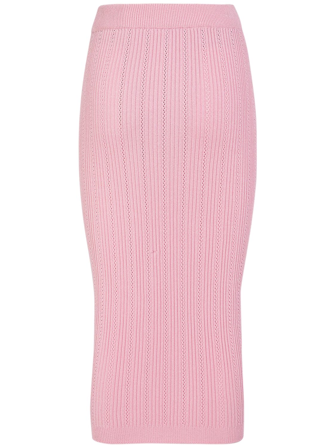 Shop Balmain Viscose Knit Midi Skirt In Pink